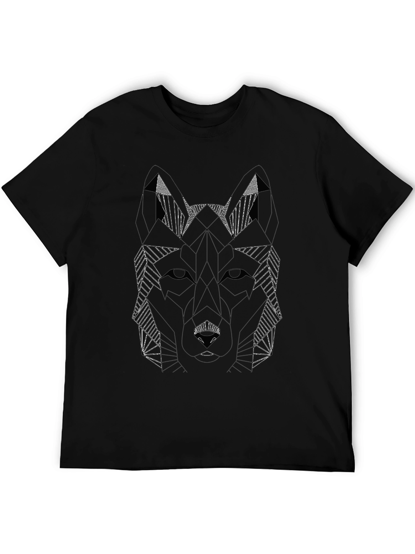 Geometric Wolf Graphic Tee - Stylish Black T-Shirt