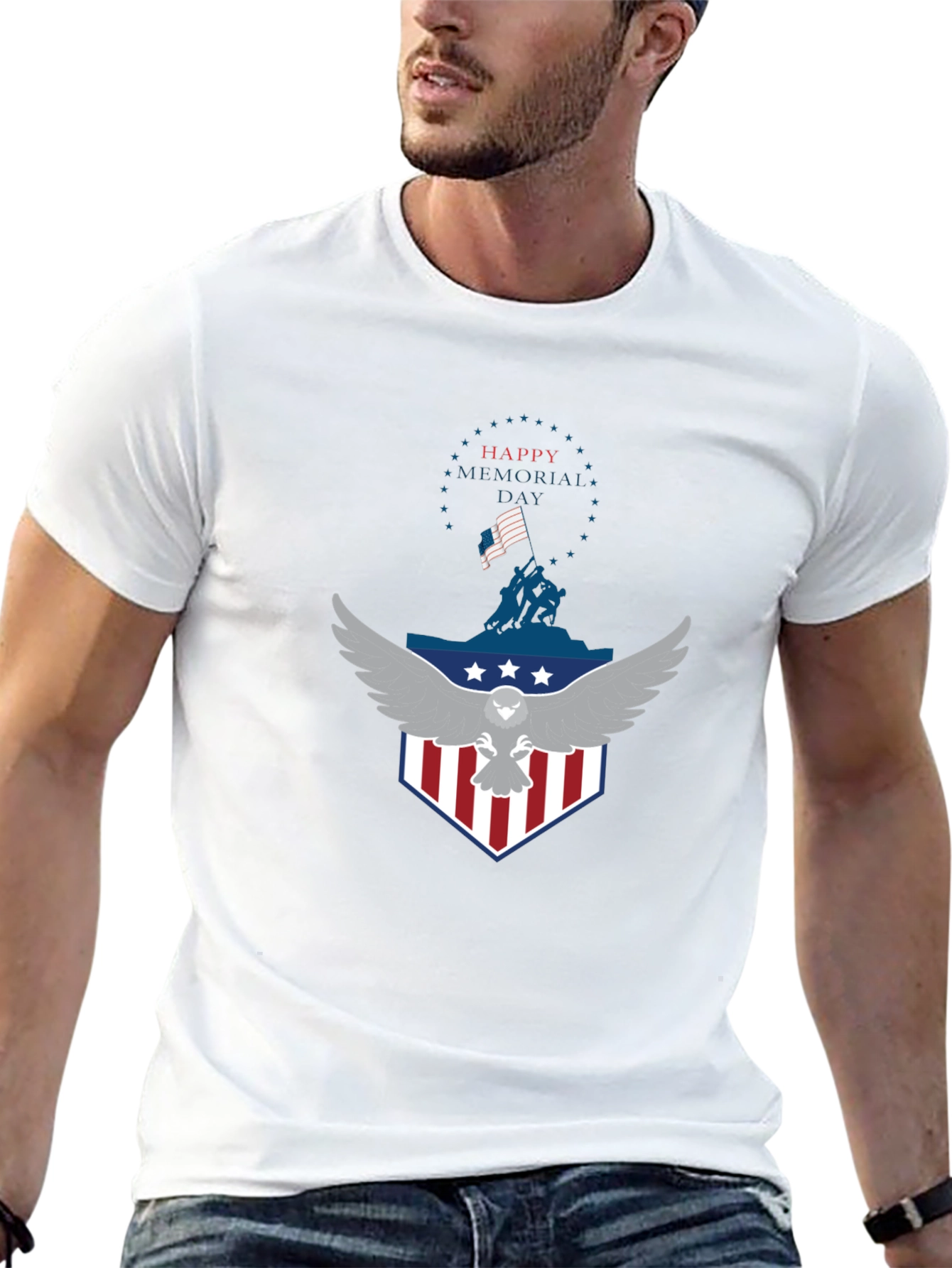 Memorial Day Eagle Graphic Black T-Shirt