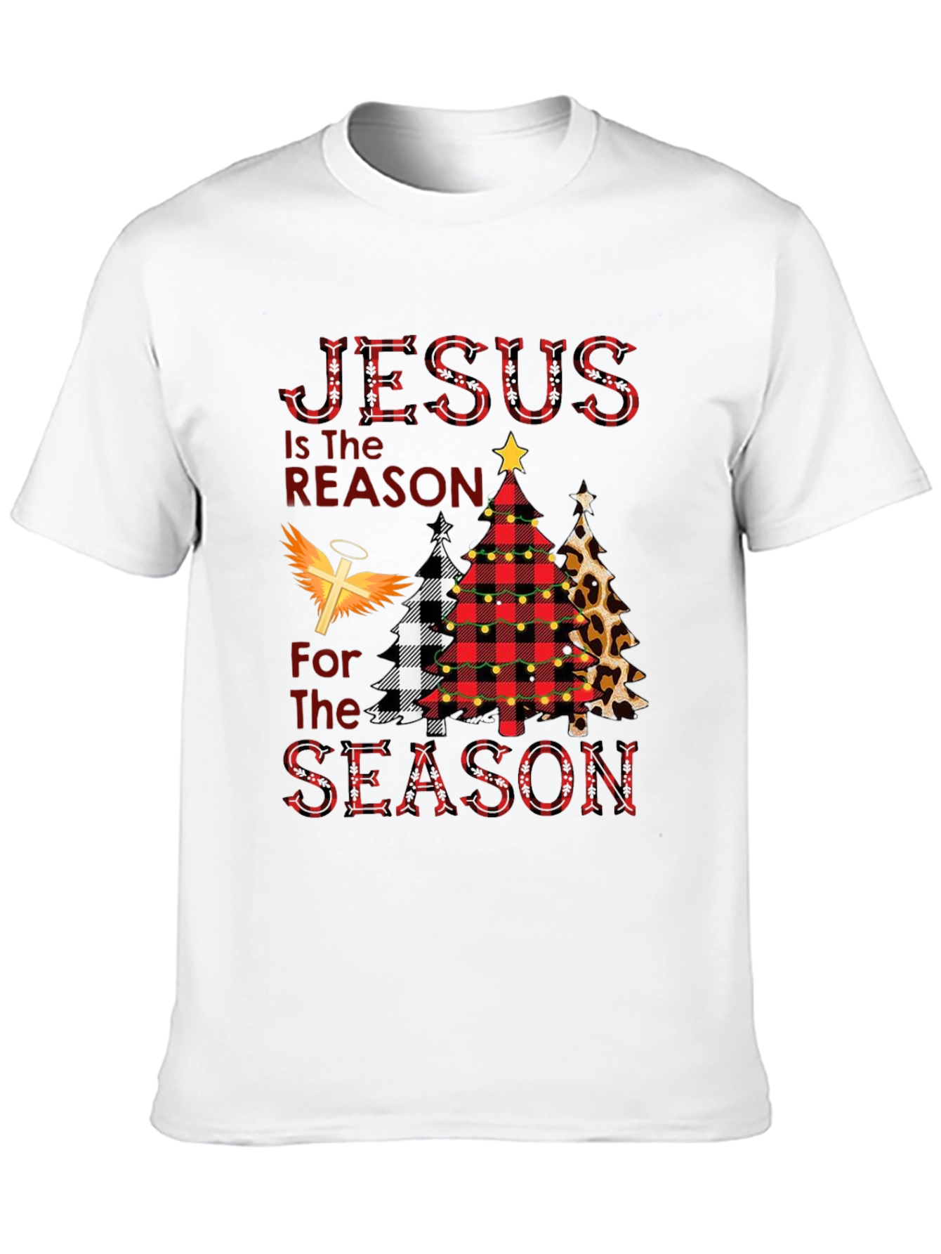 Jesus is the Reason Plaid Christmas Tree T-Shirt