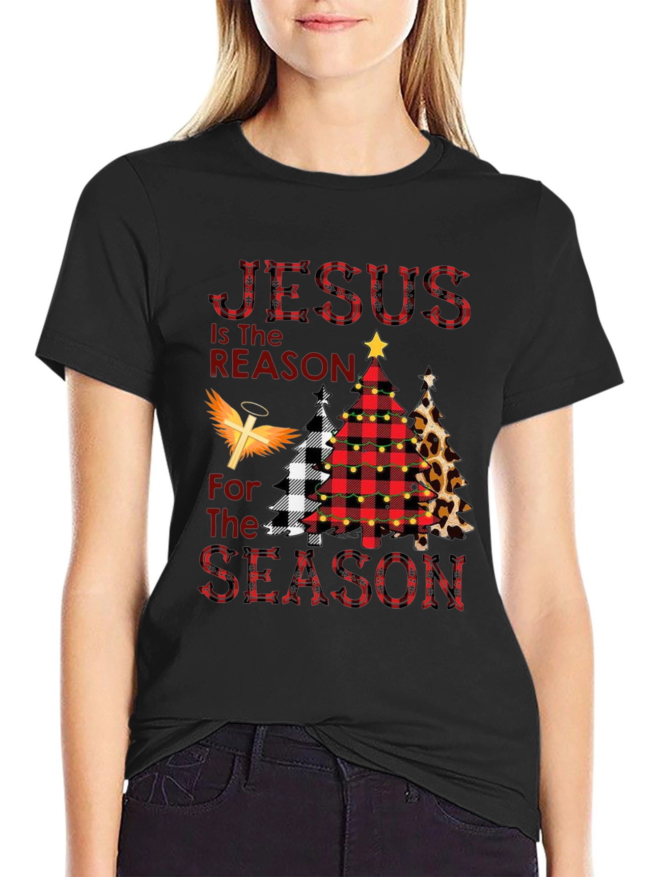 Jesus is the Reason Plaid Christmas Tree T-Shirt