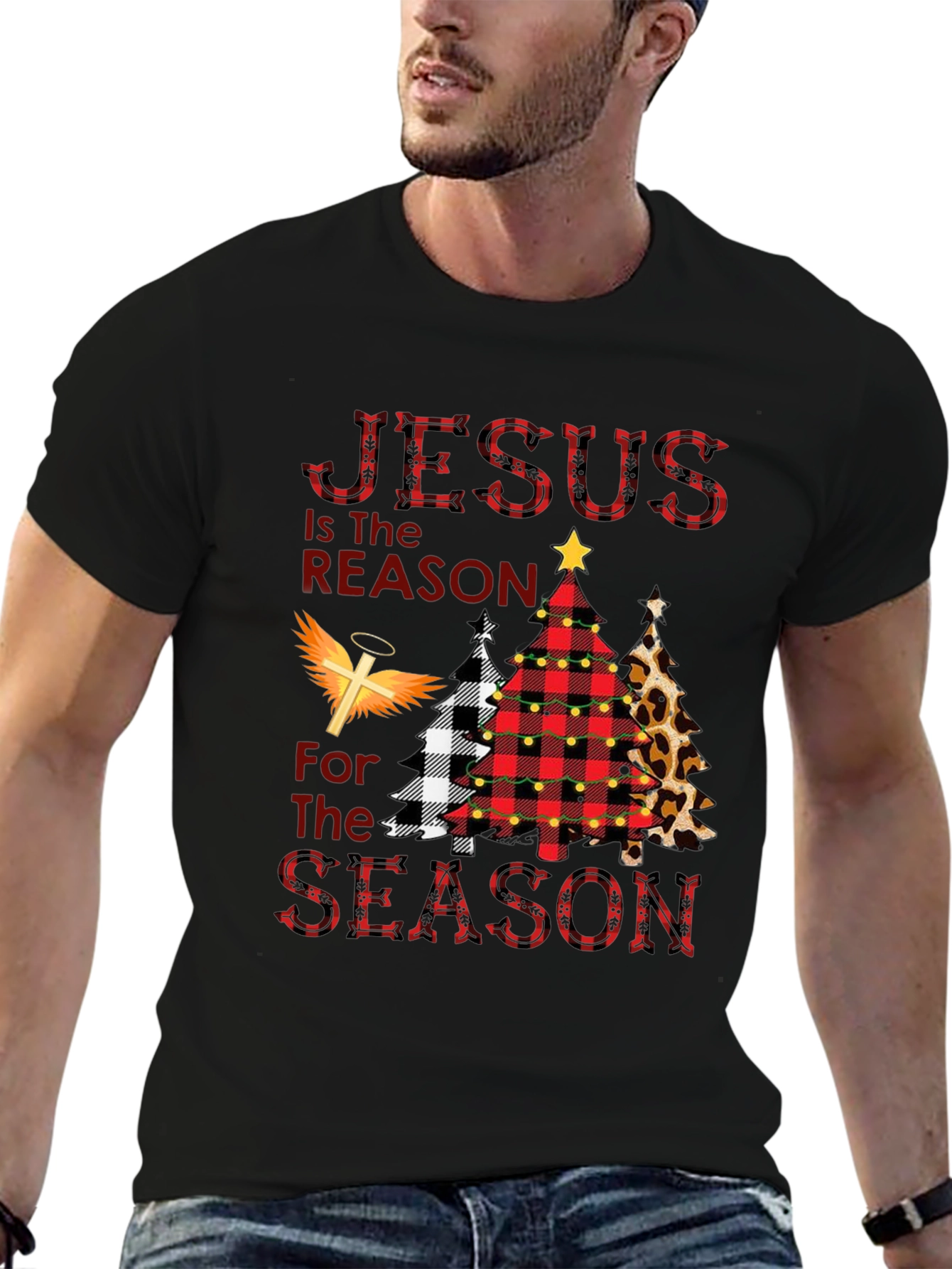 Jesus is the Reason Plaid Christmas Tree T-Shirt