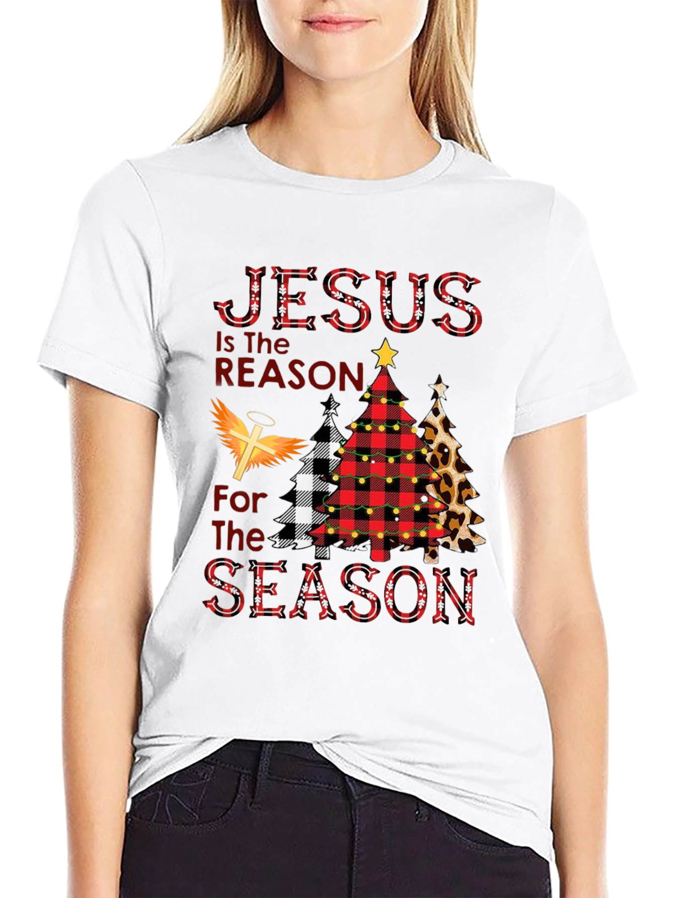 Jesus is the Reason Plaid Christmas Tree T-Shirt