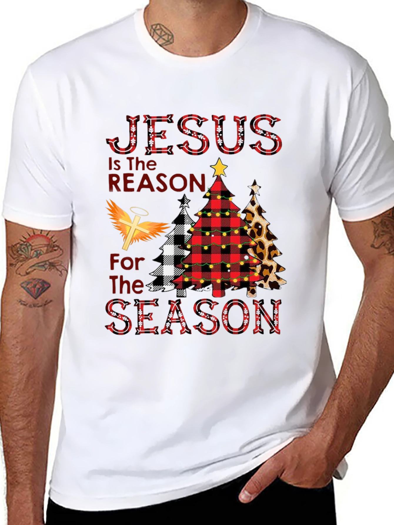 Jesus is the Reason Plaid Christmas Tree T-Shirt