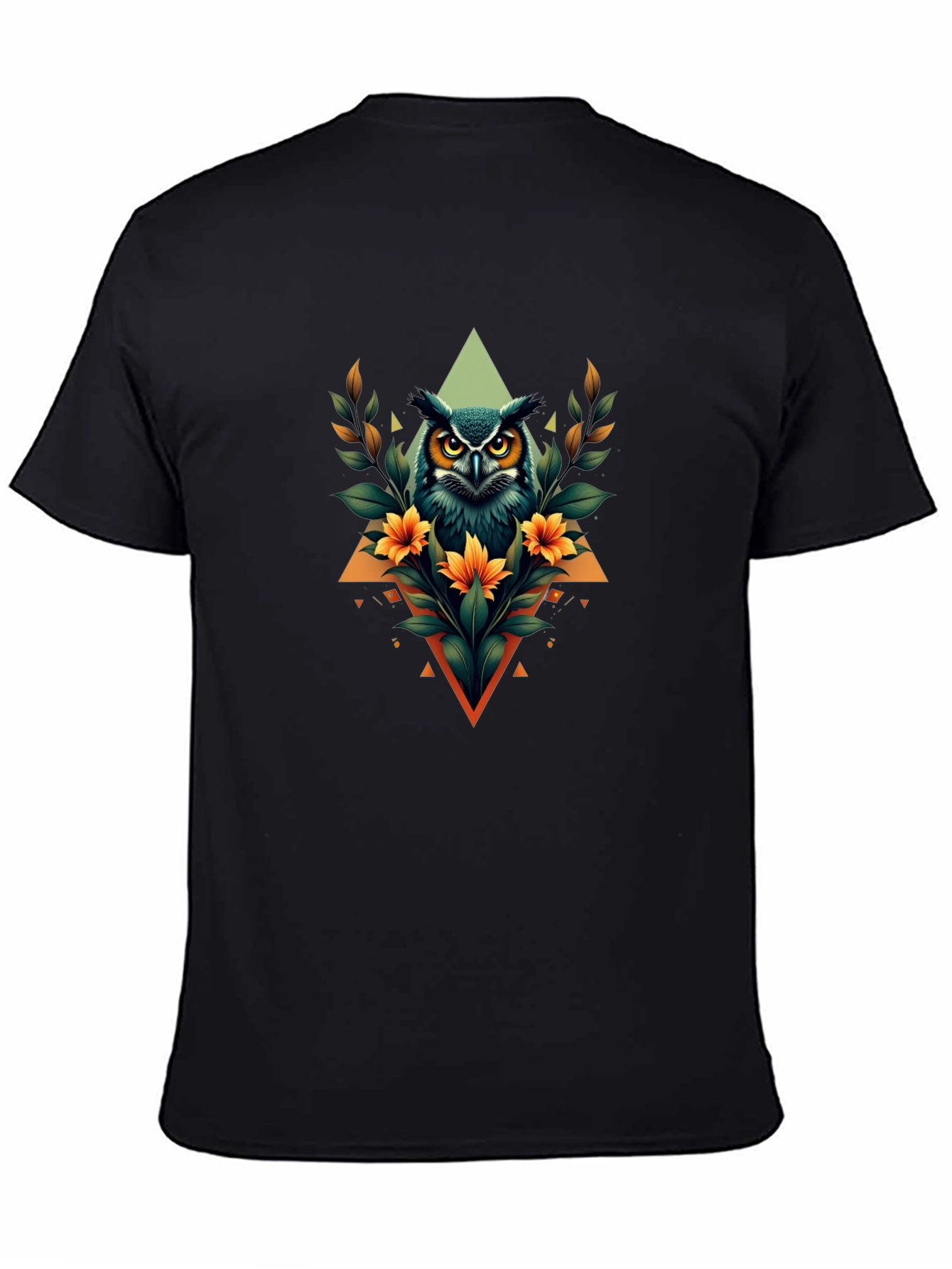 Owl Graphic Print Black T-Shirt