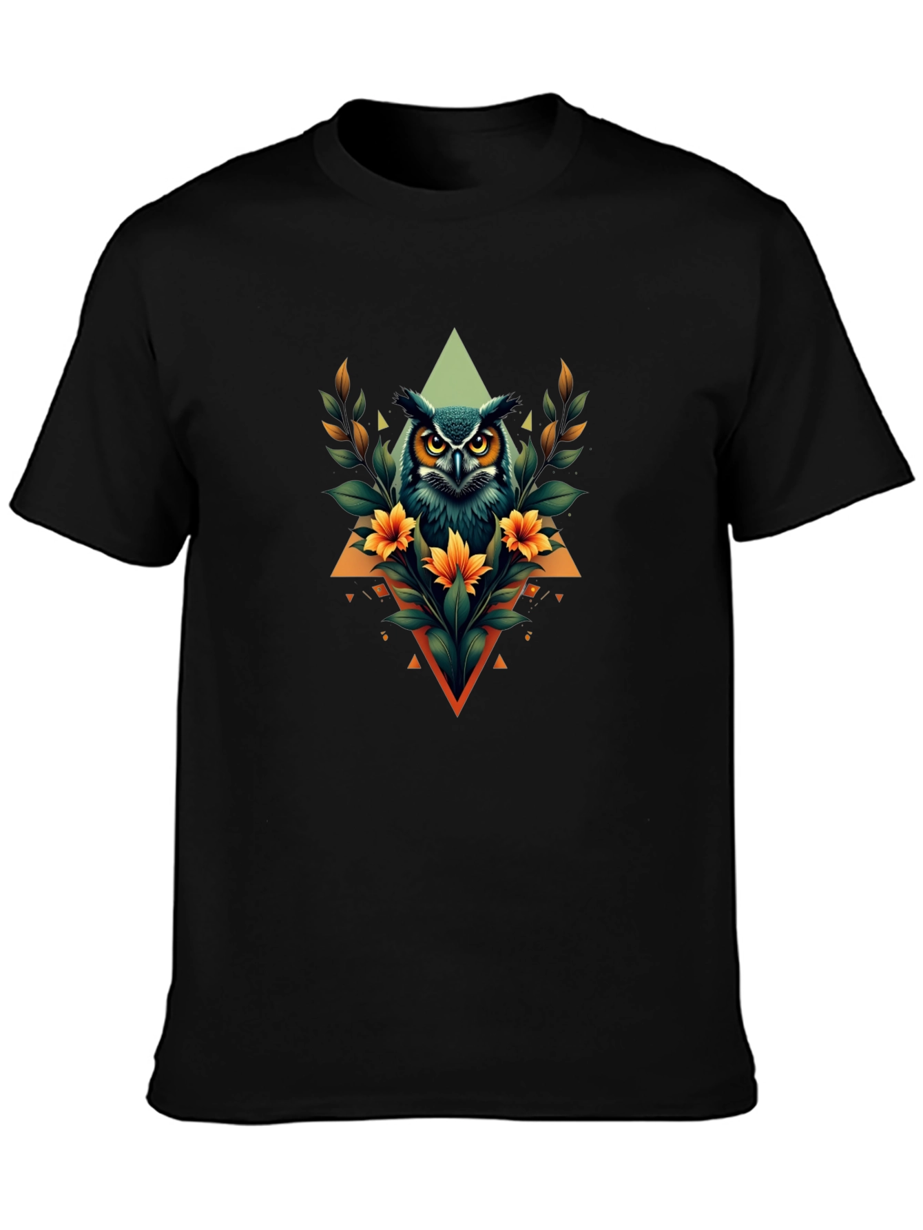 Owl Graphic Print Black T-Shirt