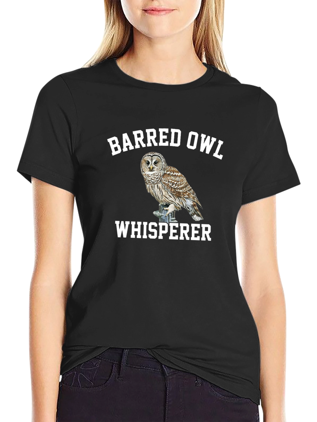Barred Owl Whisperer Black T-Shirt
