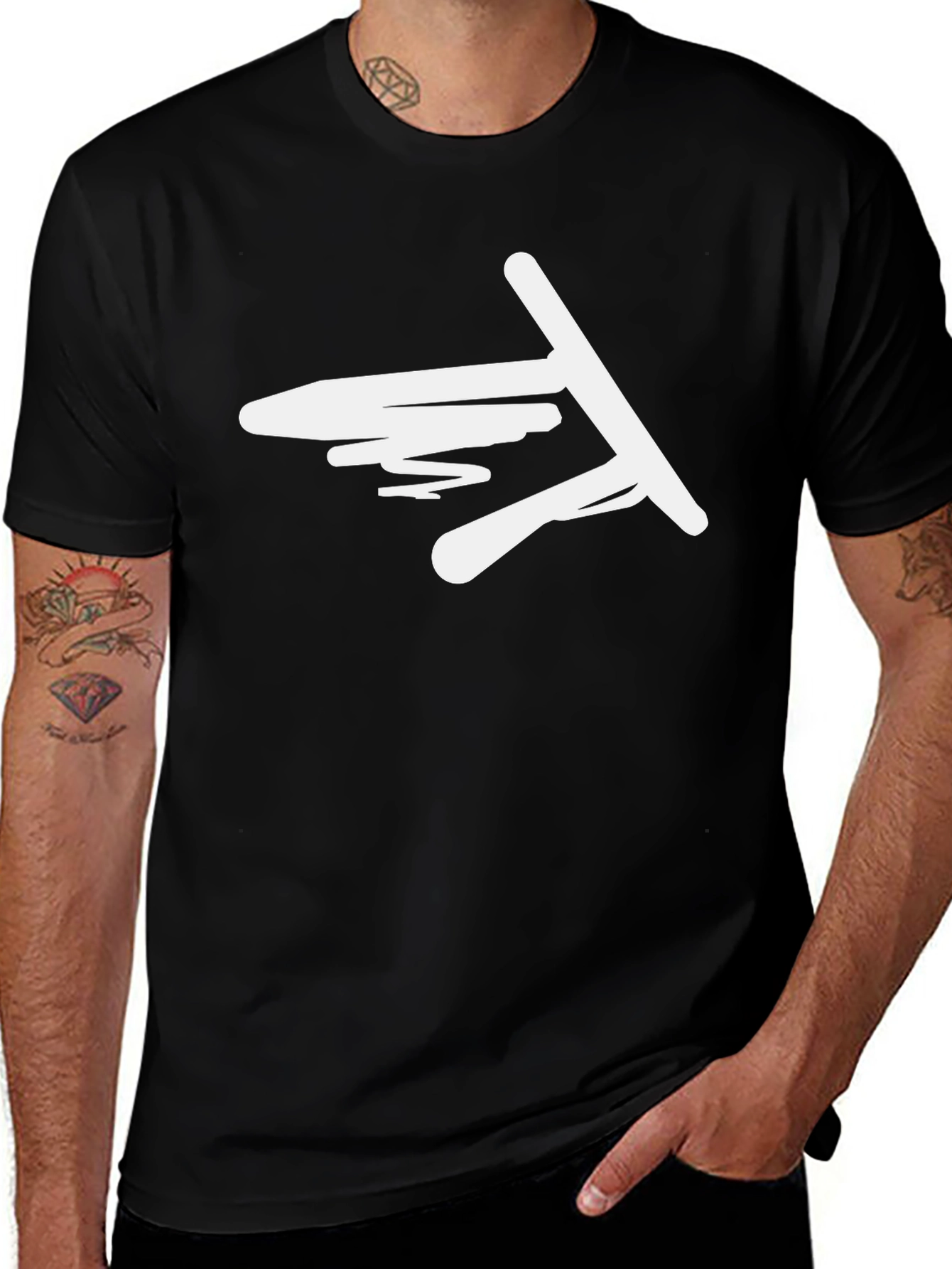 Abstract Graphic Tee - Black Casual Cotton Shirt