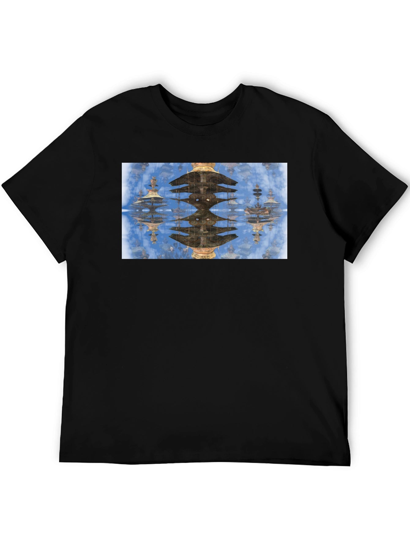 Reflective Pagoda Graphic Tee - Black Cotton Blend