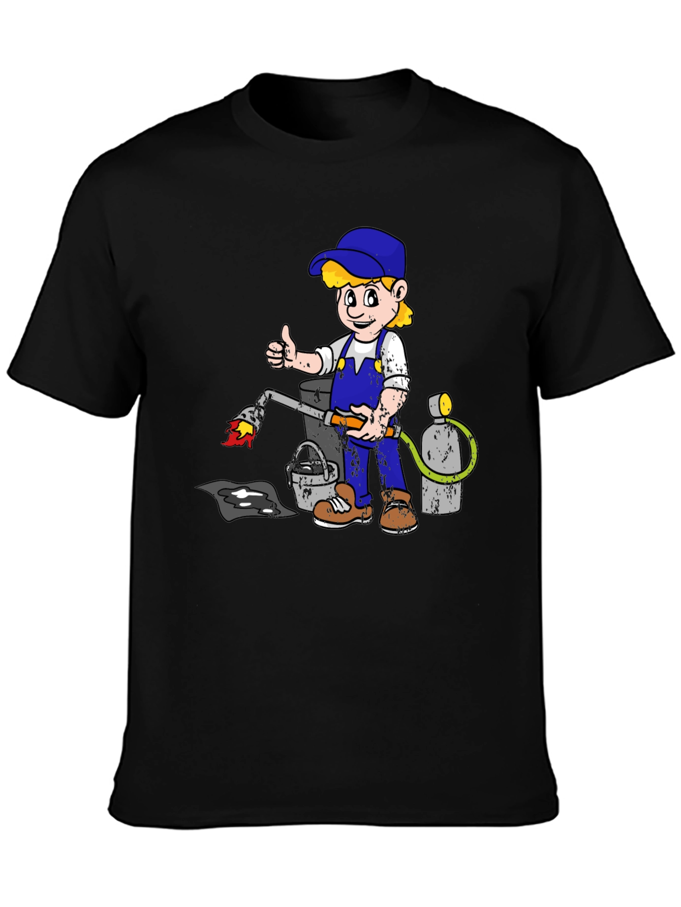 Retro Cartoon Plumber T-Shirt - Black Graphic Tee