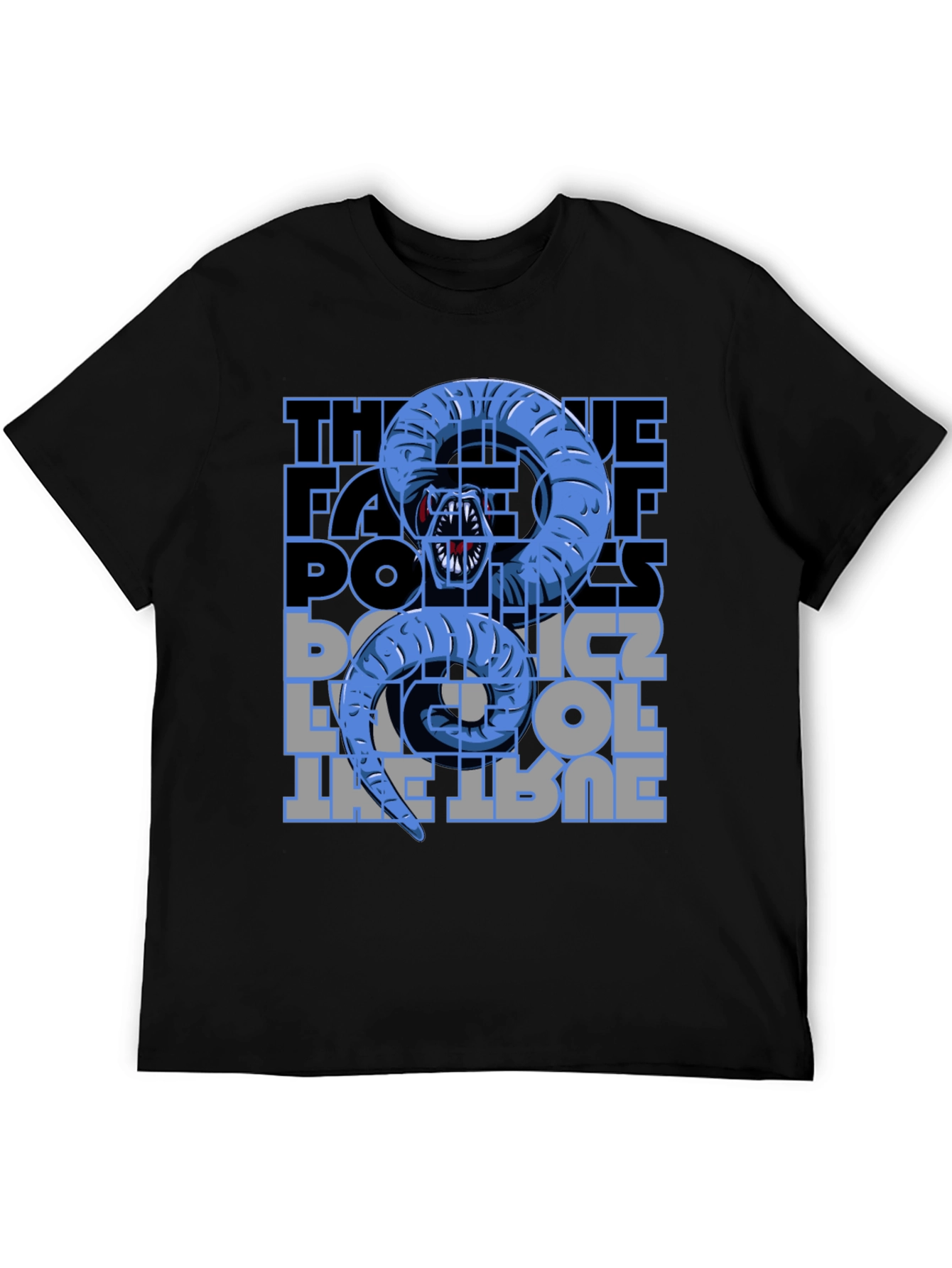 Serpentine Text Graphic Tee - Unique Black Cotton Shirt