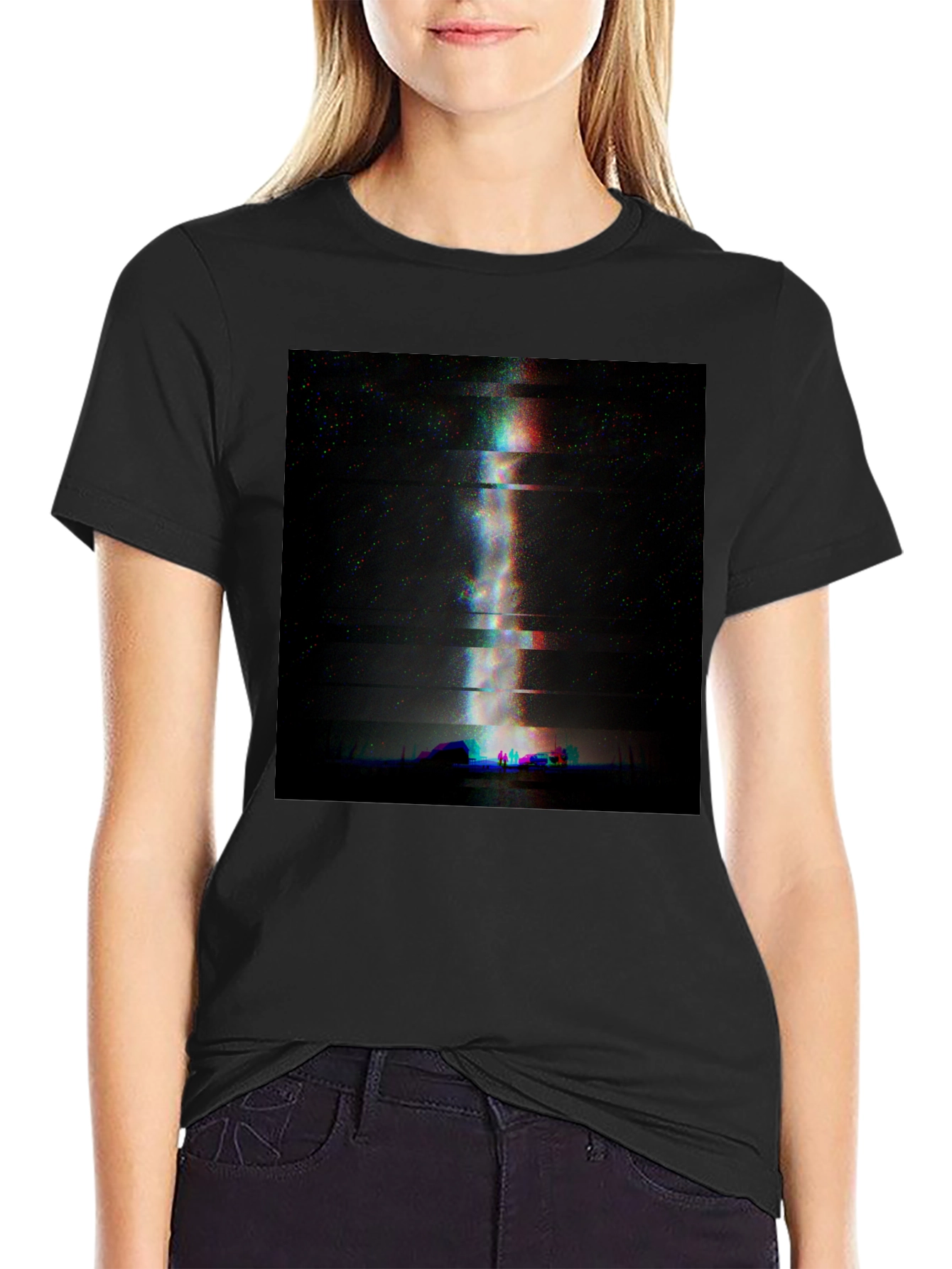 Glitch Art Milky Way Black T-Shirt