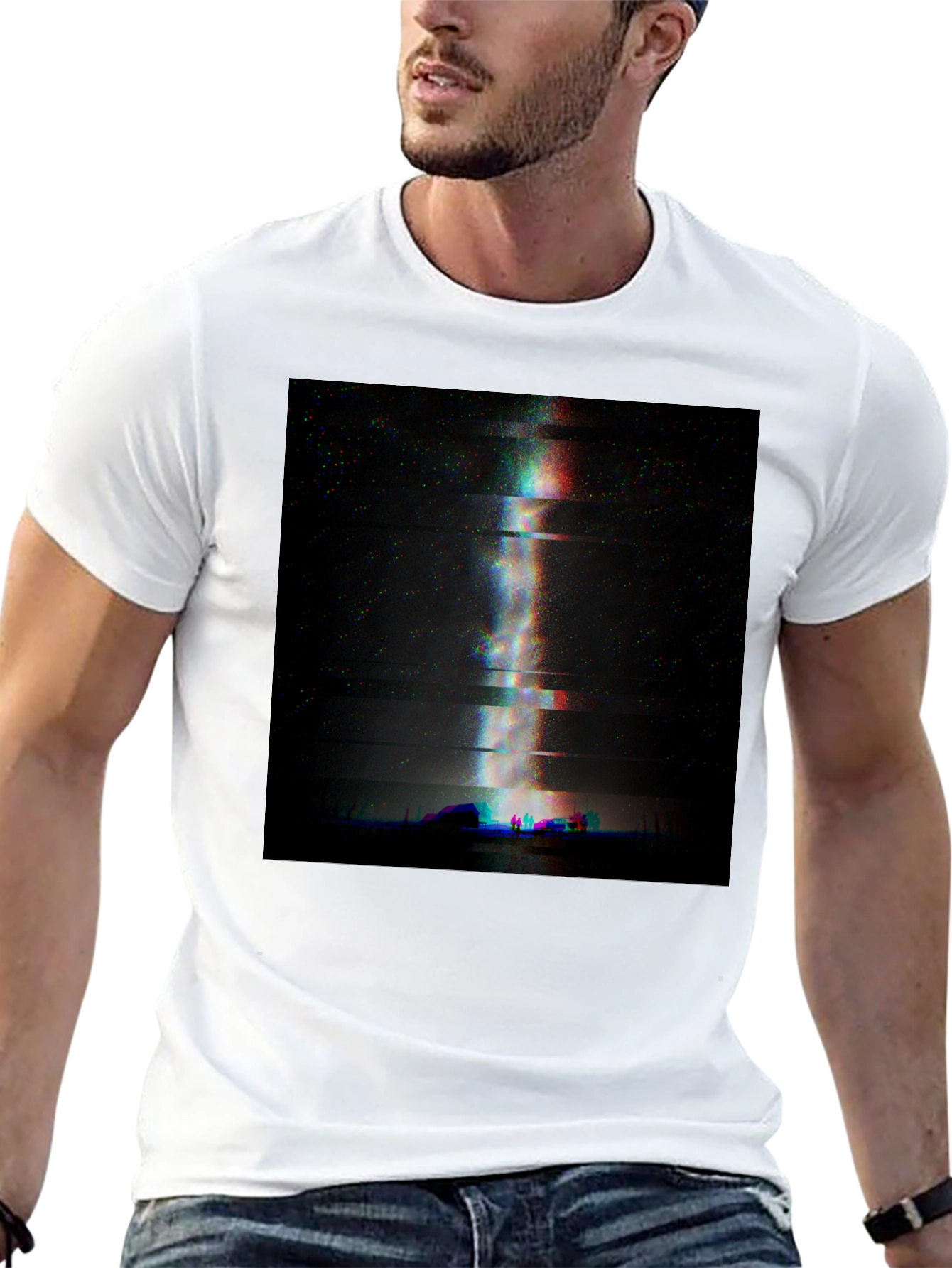 Glitch Art Milky Way Black T-Shirt
