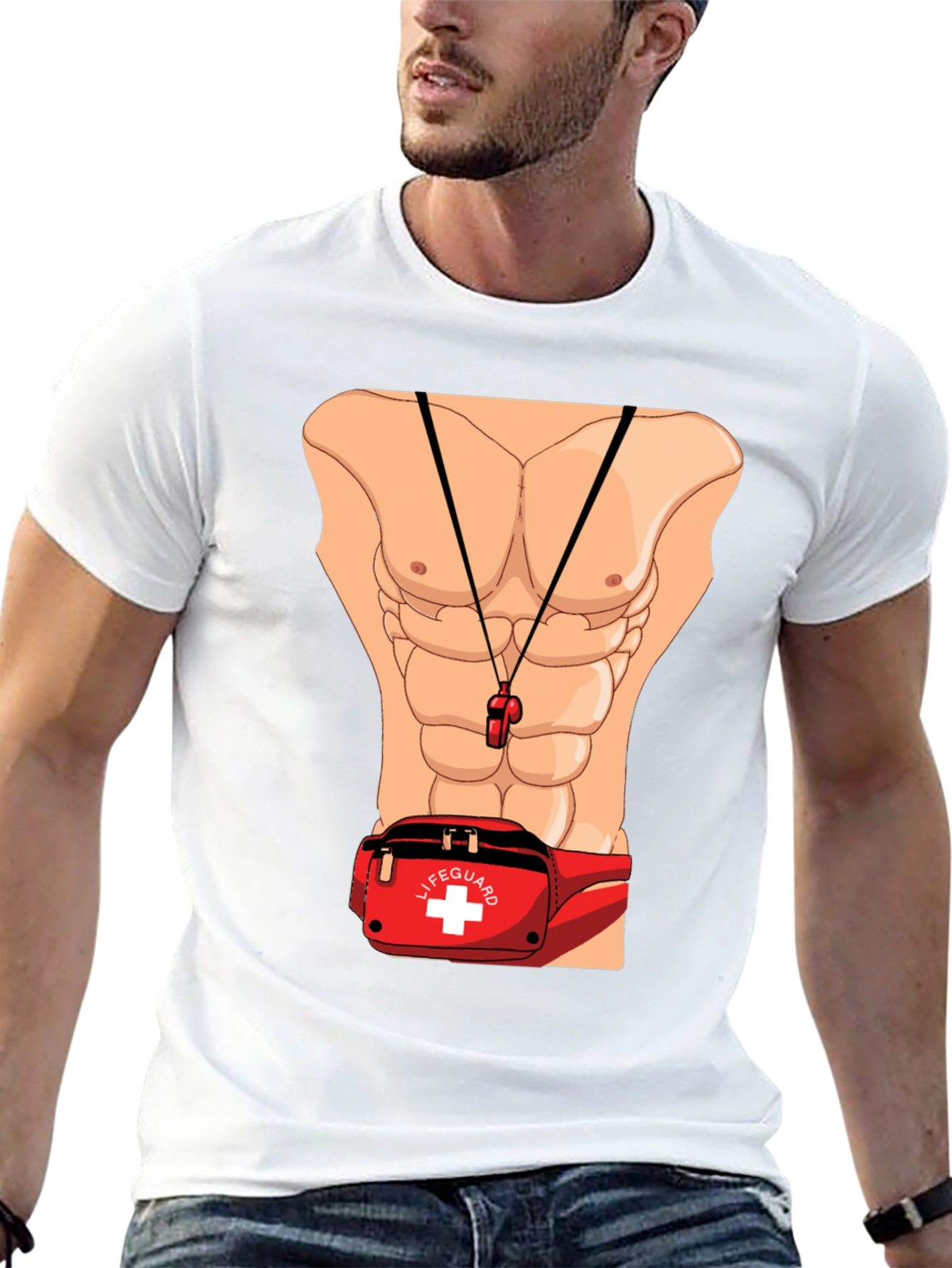 Lifeguard Abs T-Shirt Novelty Costume Design
