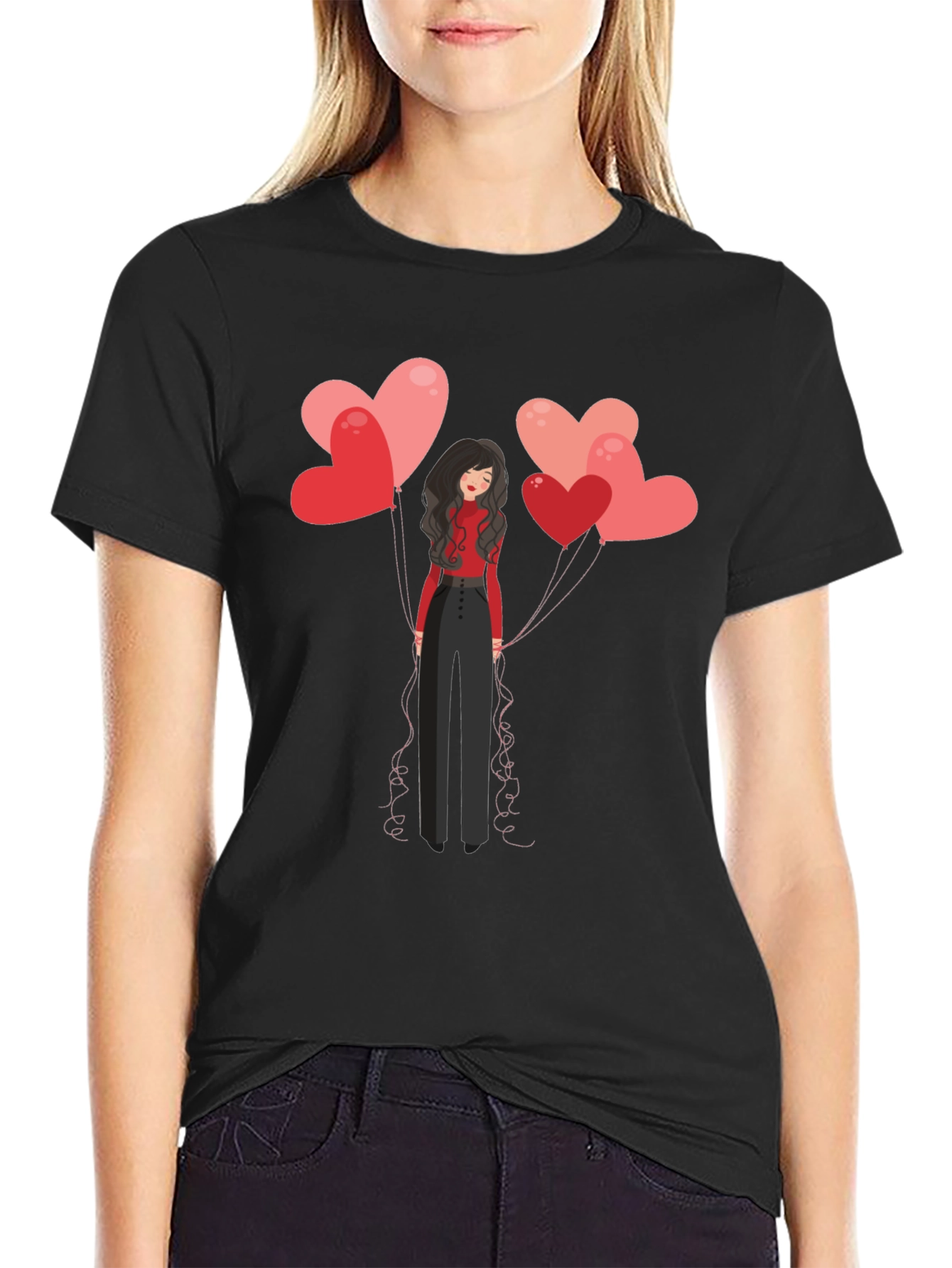 Heart Balloons Graphic Tee - Black