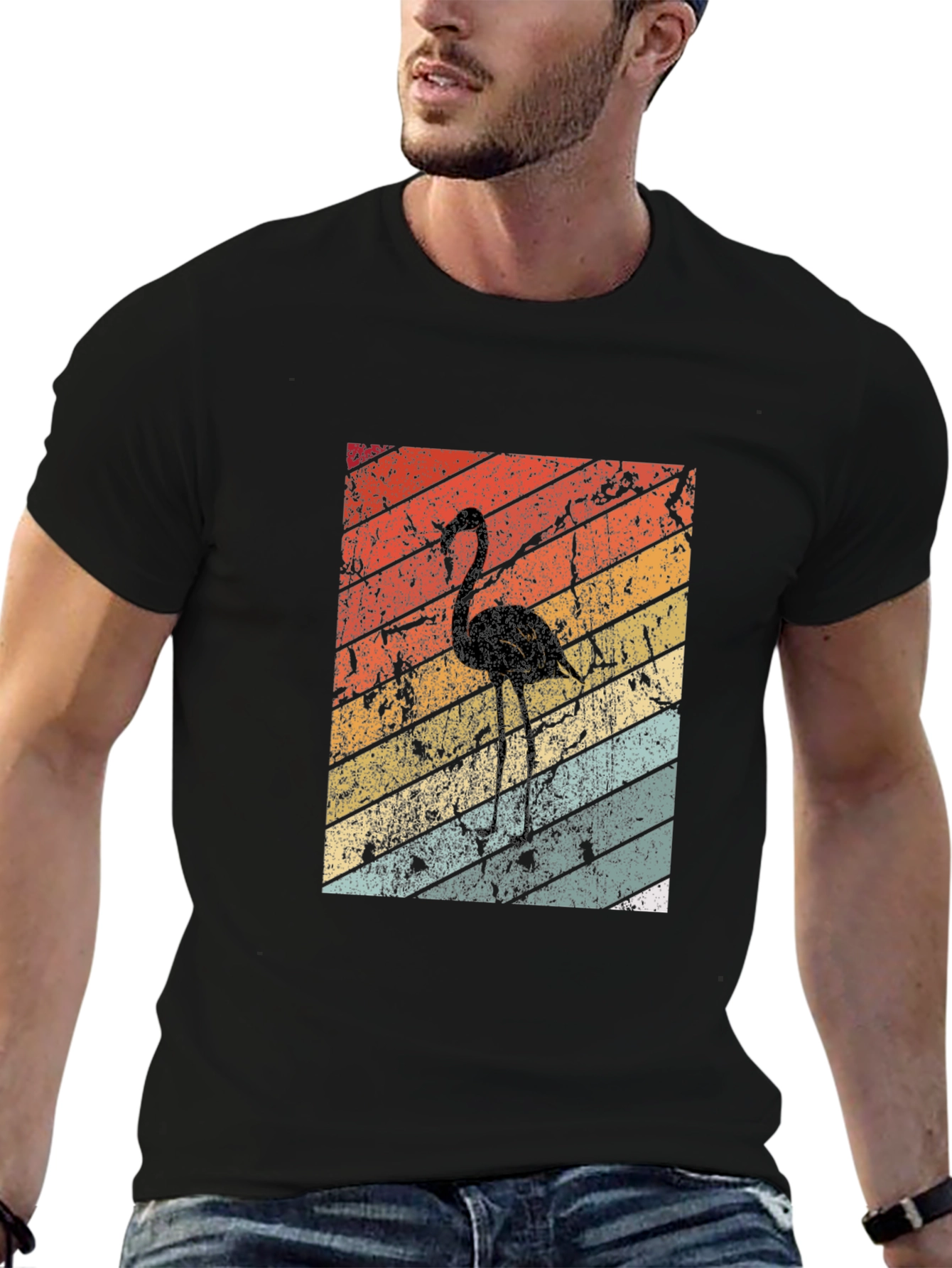 Retro Flamingo Graphic Tee - Black