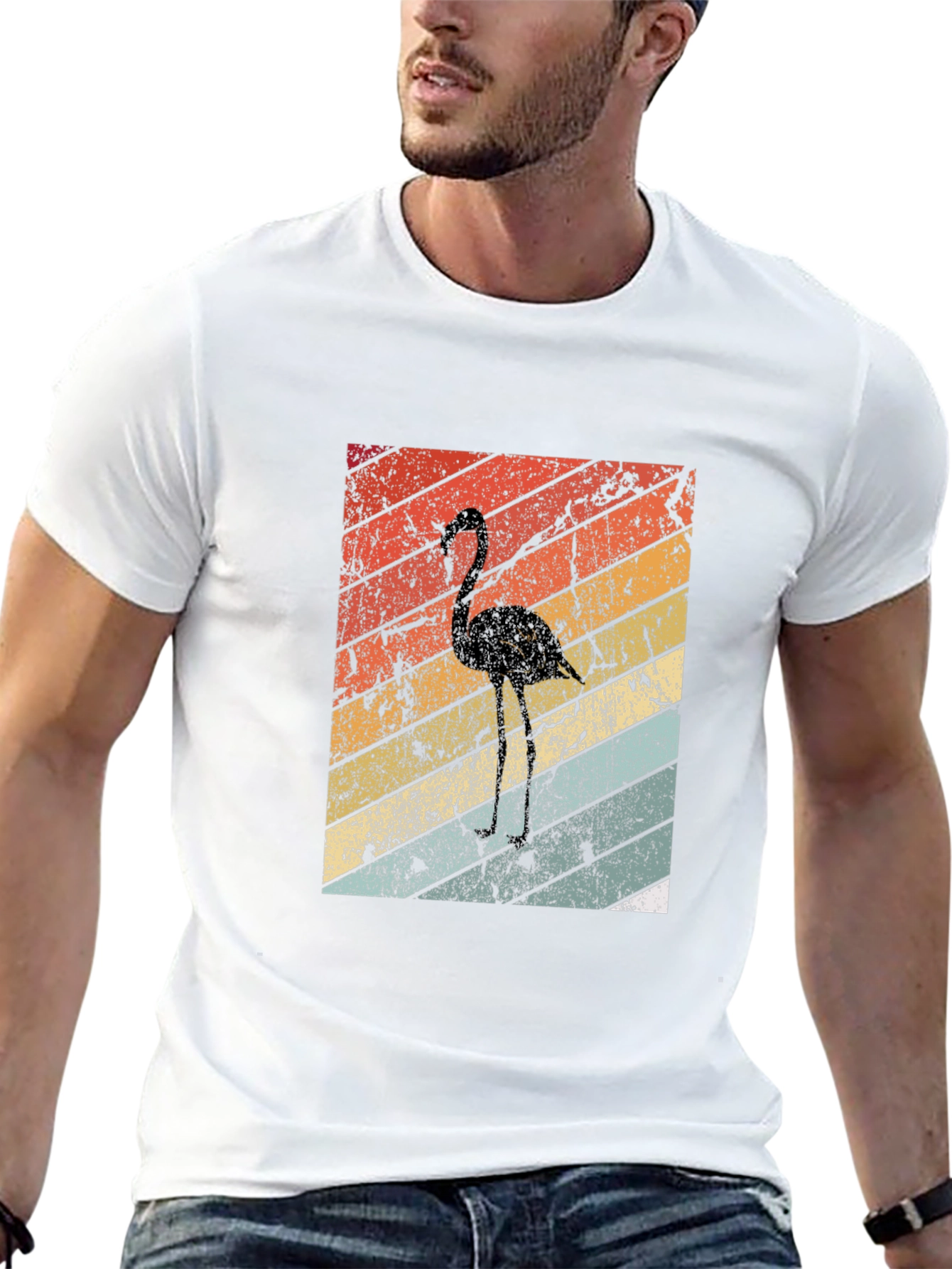 Retro Flamingo Graphic Tee - Black