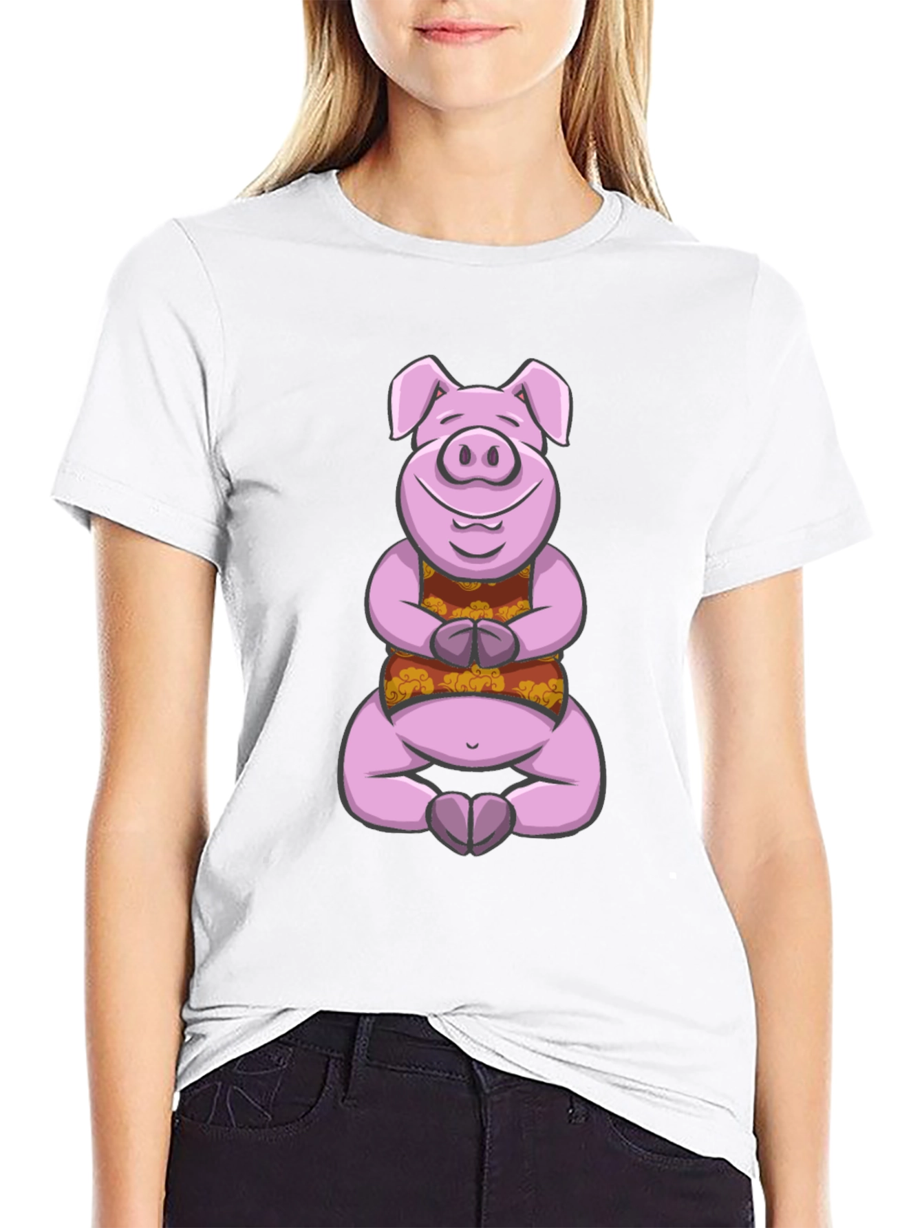 Meditating Pig T-Shirt - Zen Animal Design