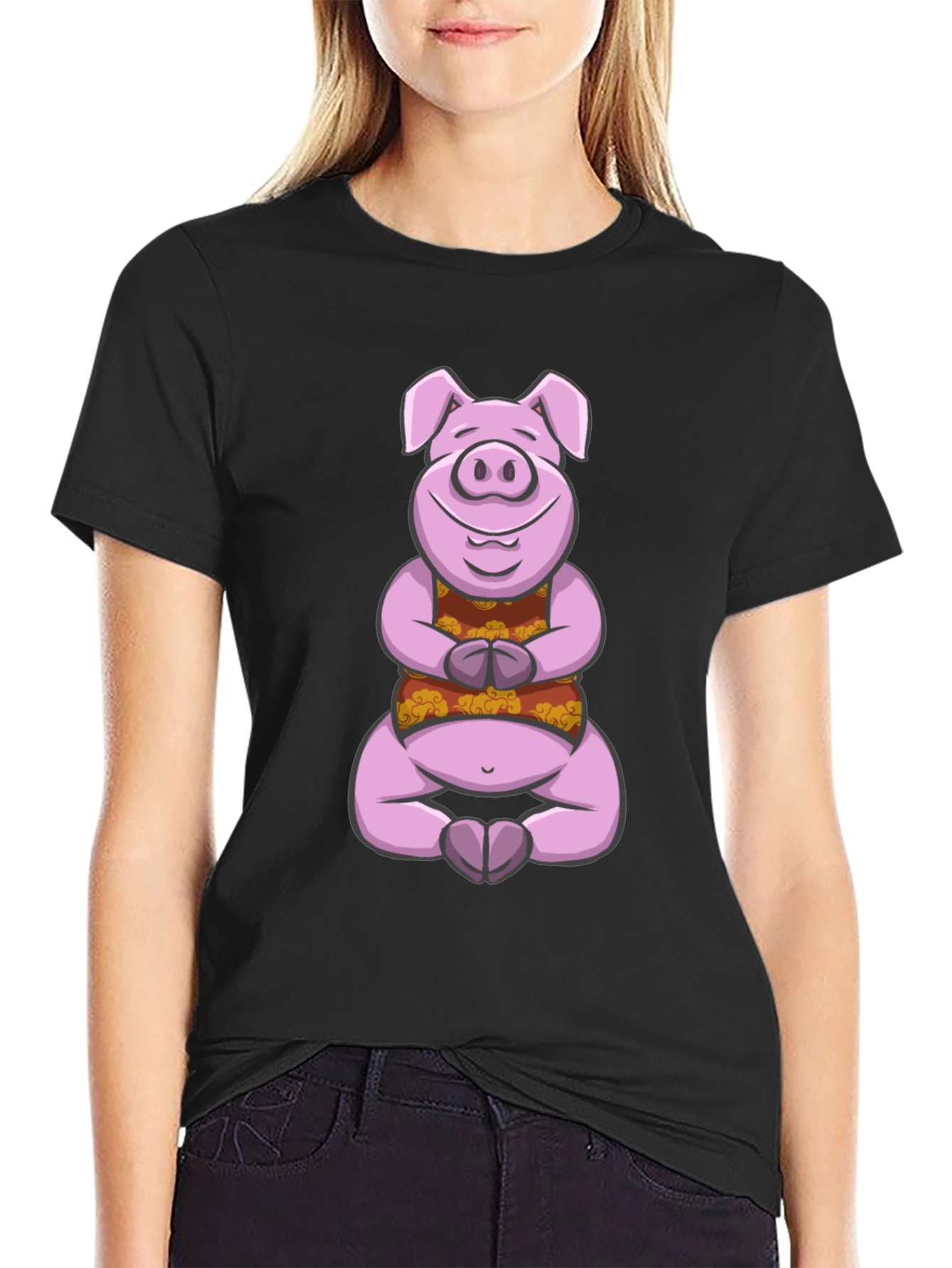 Meditating Pig T-Shirt - Zen Animal Design