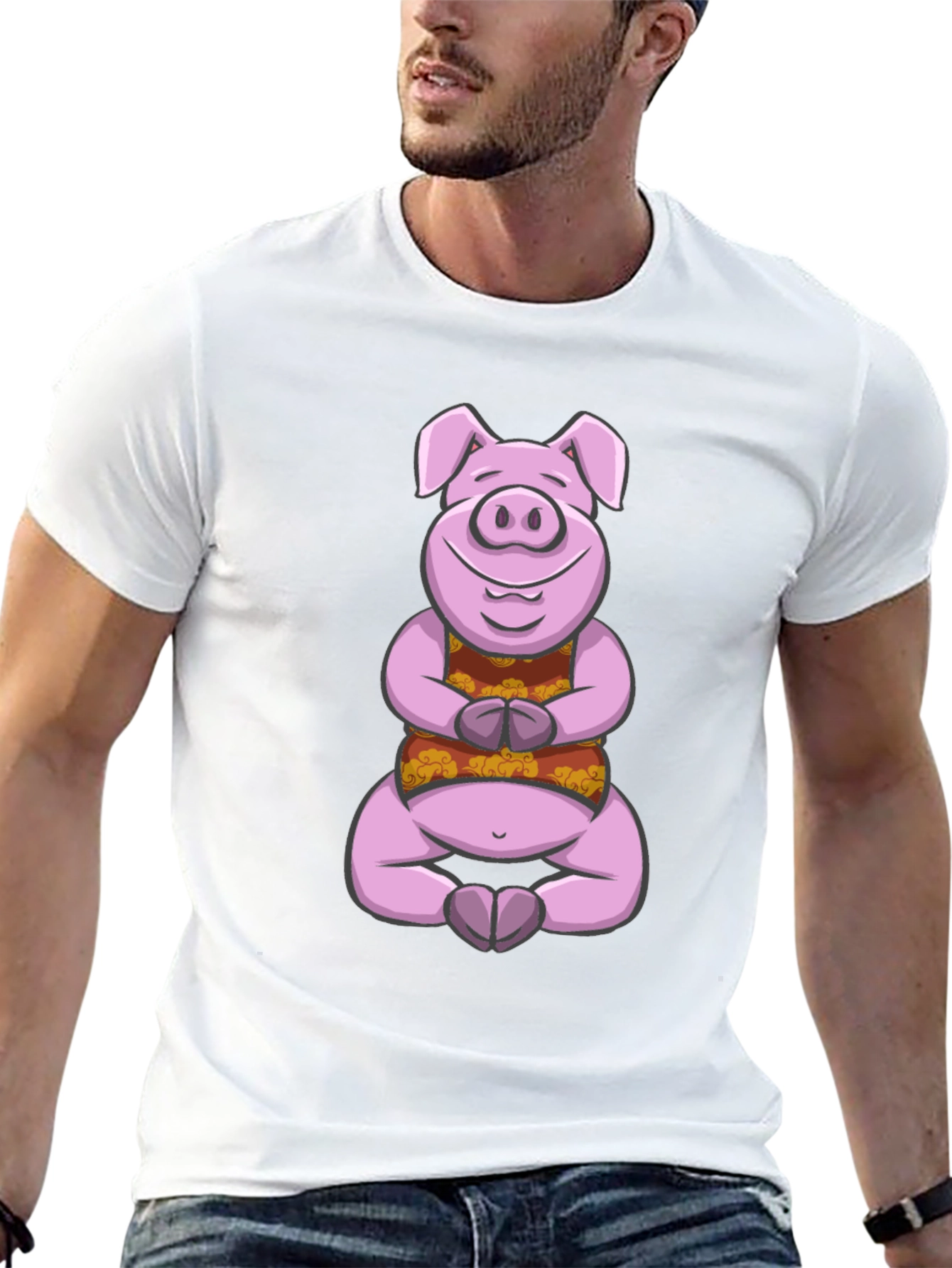 Meditating Pig T-Shirt - Zen Animal Design