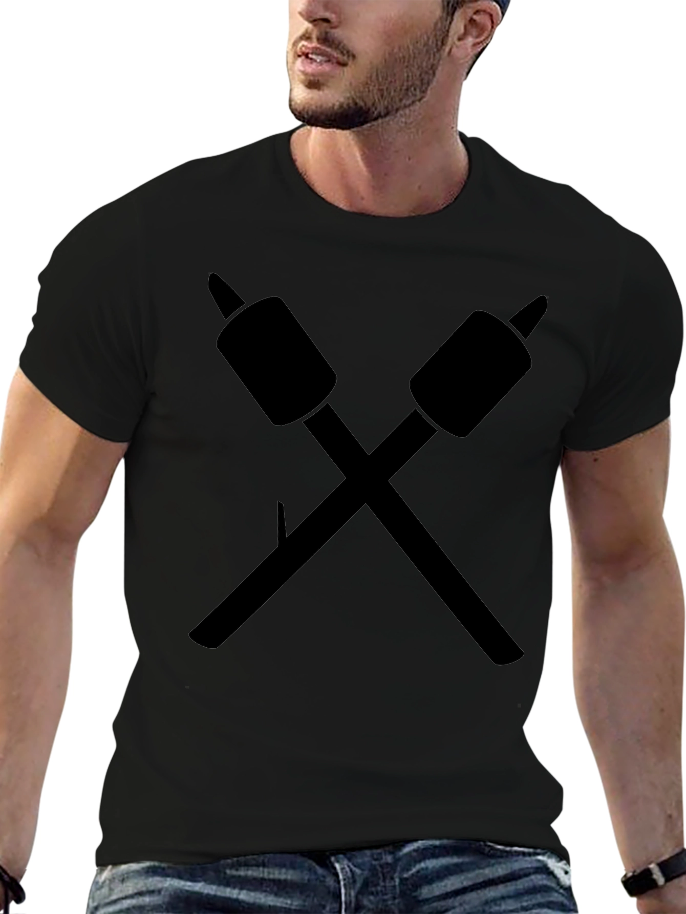 Crossed Marshmallow Roasting Sticks Graphic Tee - Black