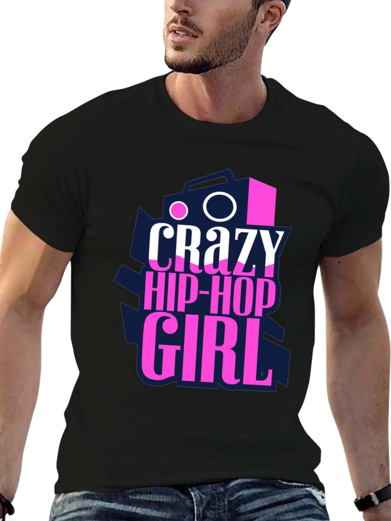 Crazy Hip-Hop Girl Graphic Tee - Black