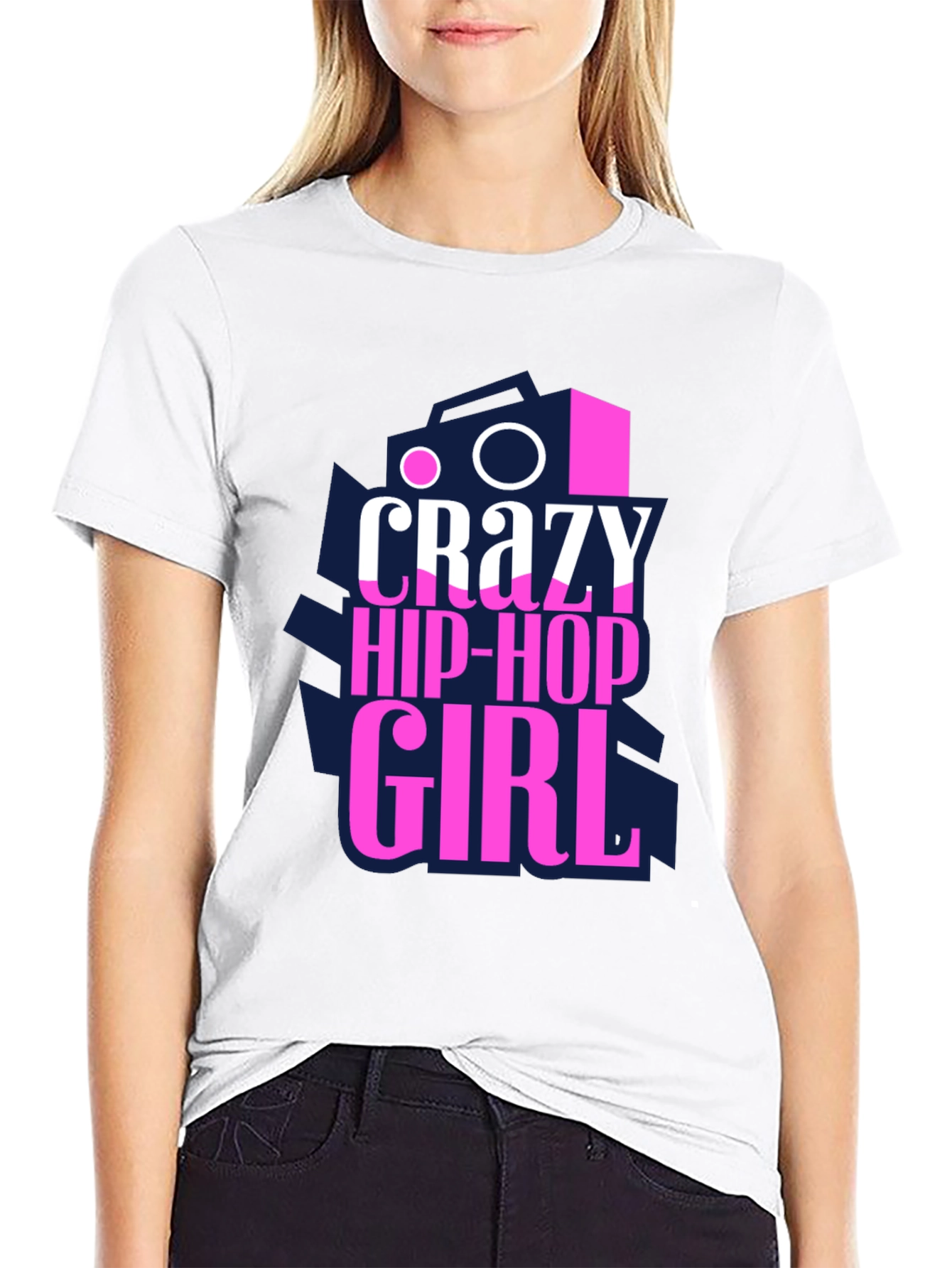 Crazy Hip-Hop Girl Graphic Tee - Black