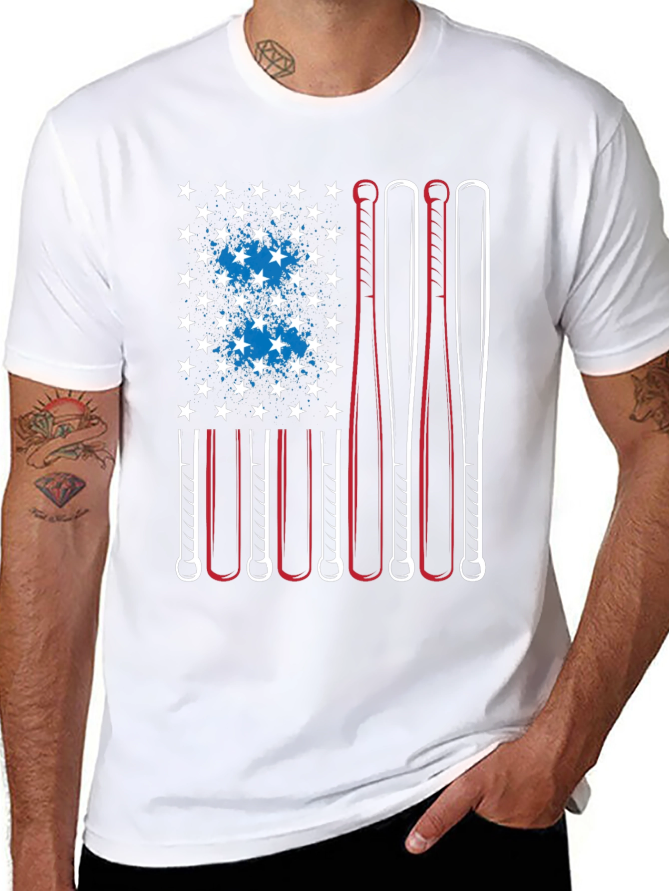 Baseball Bat American Flag T-Shirt