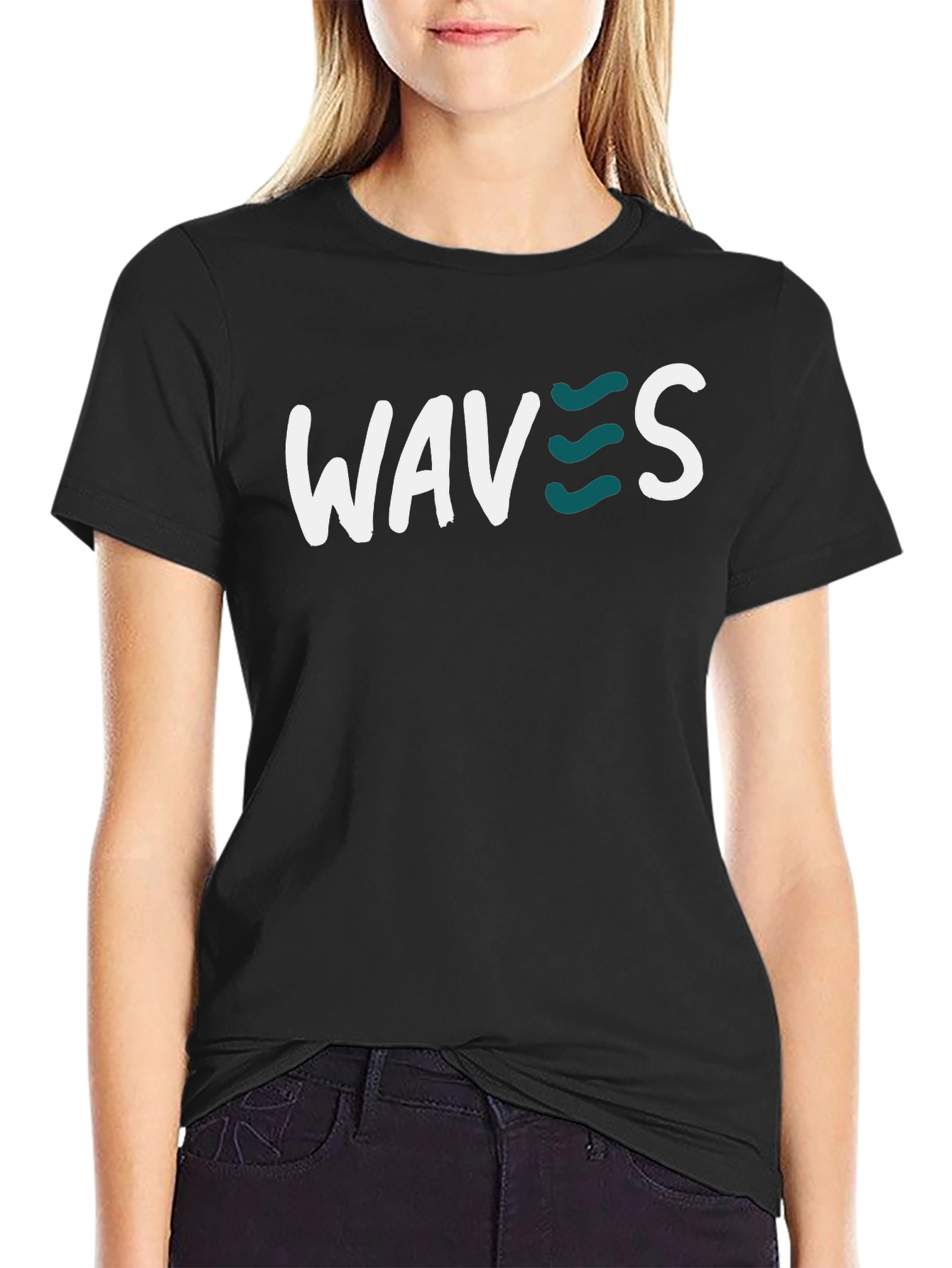 Waves Graphic Tee - Black Cotton T-Shirt