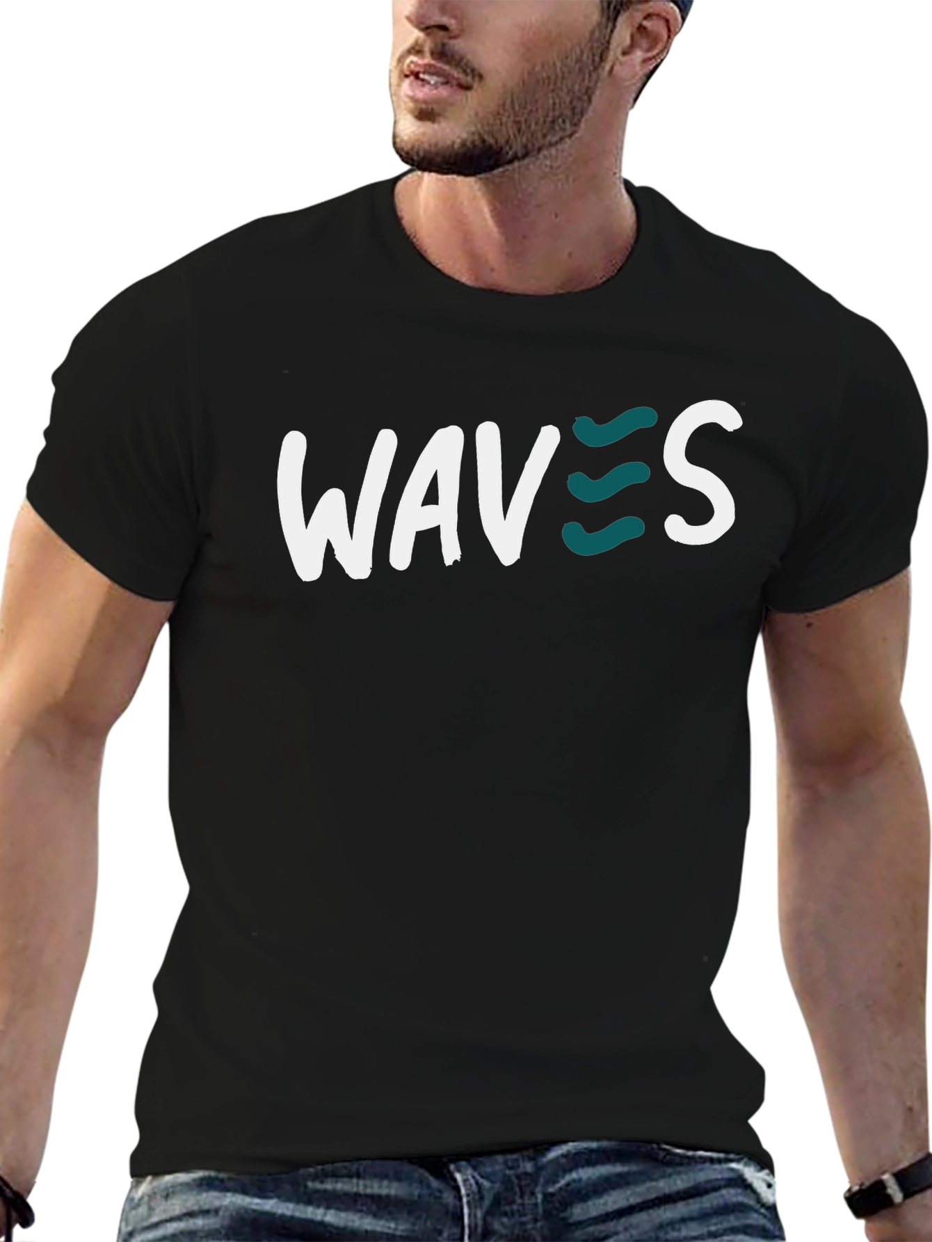 Waves Graphic Tee - Black Cotton T-Shirt