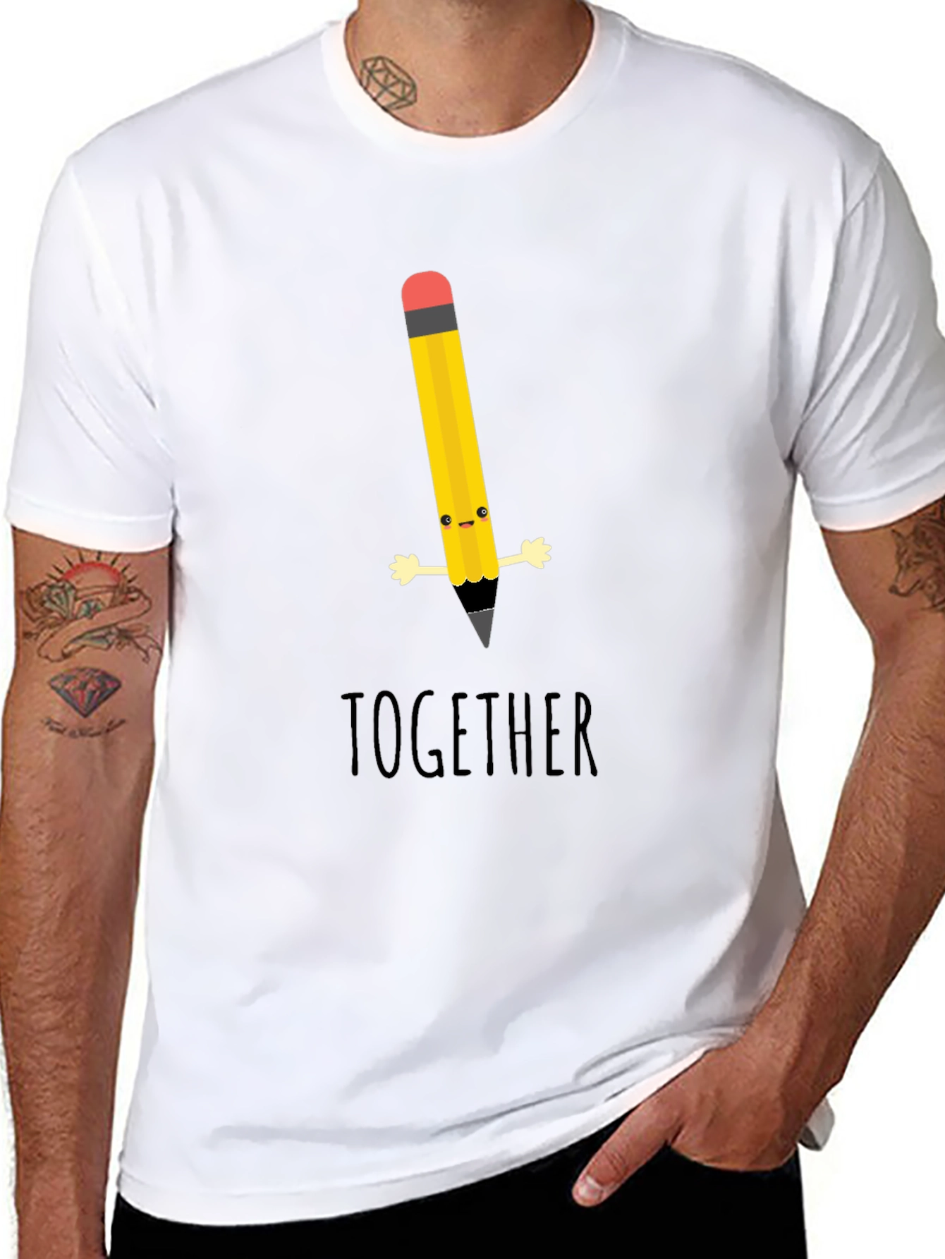 Cute Cartoon Pencil Together Graphic T-Shirt