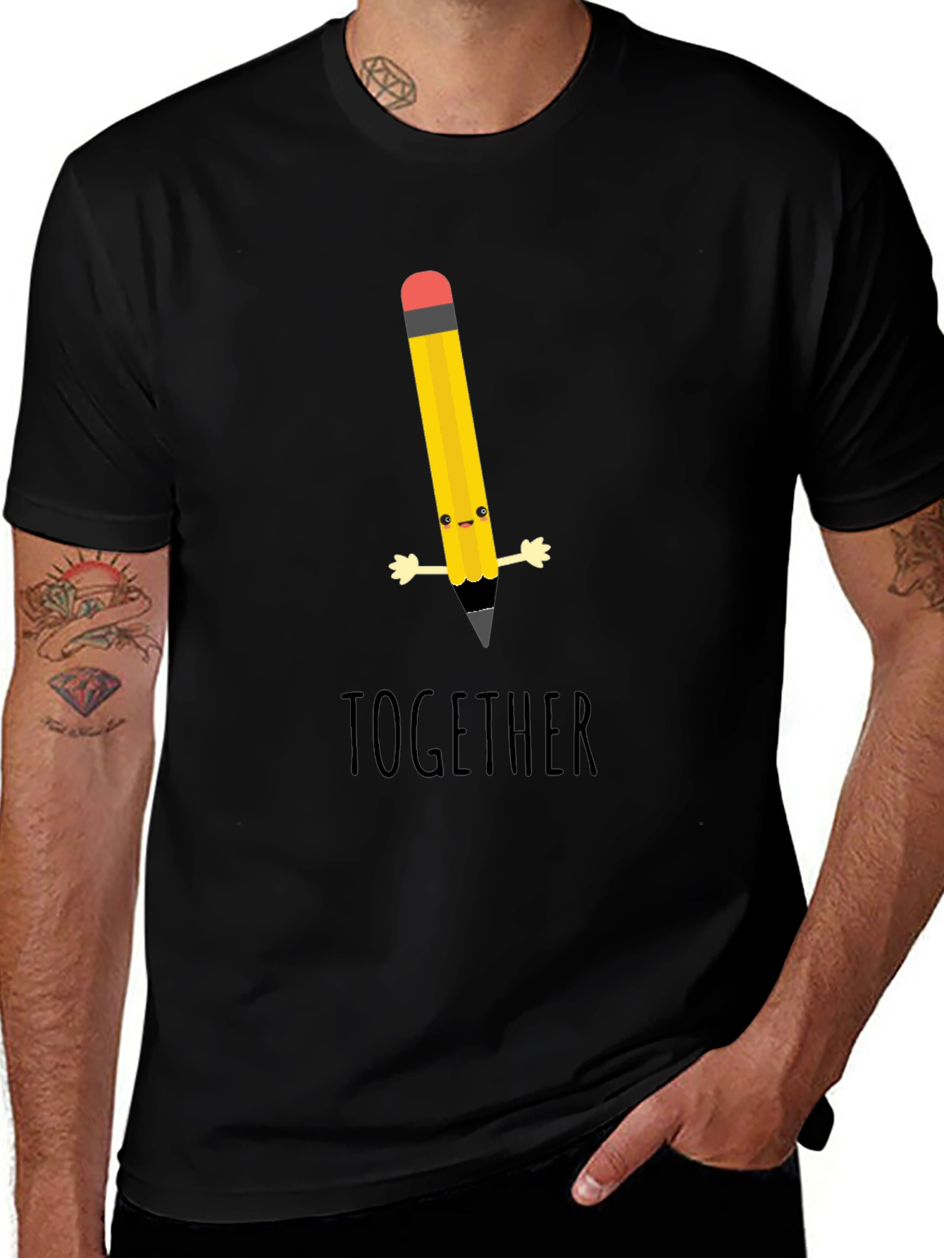 Cute Cartoon Pencil Together Graphic T-Shirt