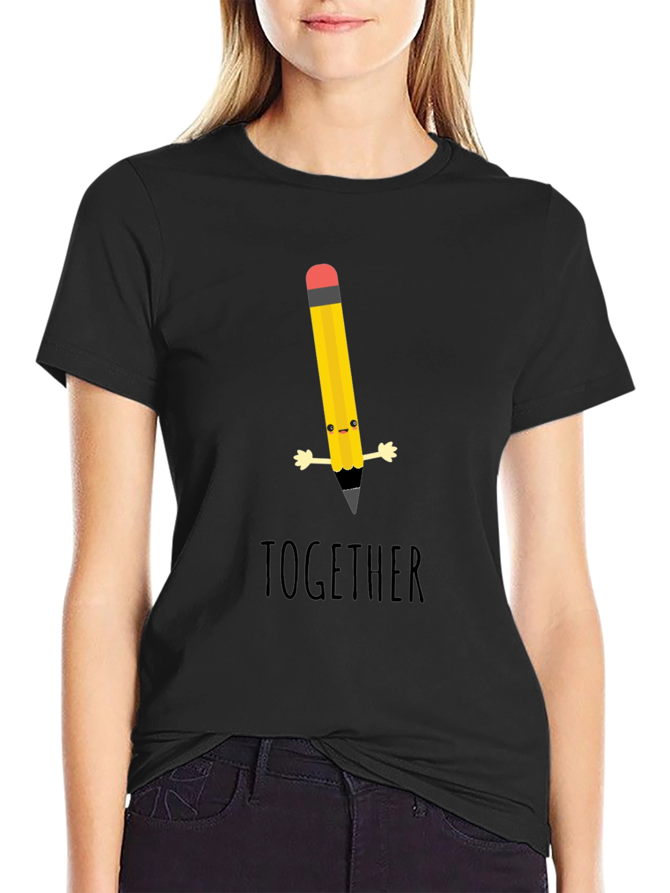 Cute Cartoon Pencil Together Graphic T-Shirt