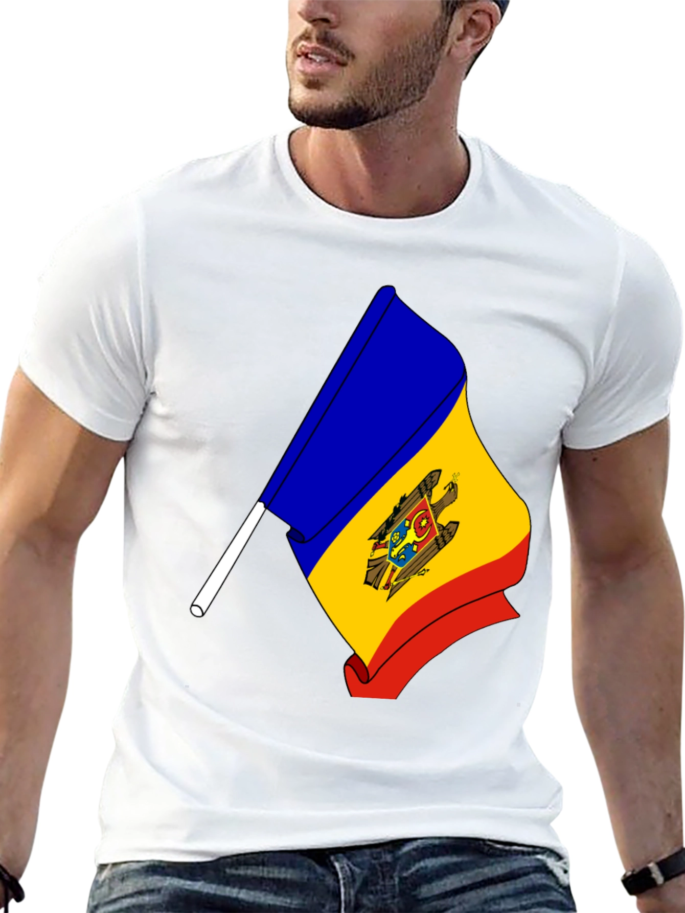 Moldova Flag Graphic Print Black T-Shirt