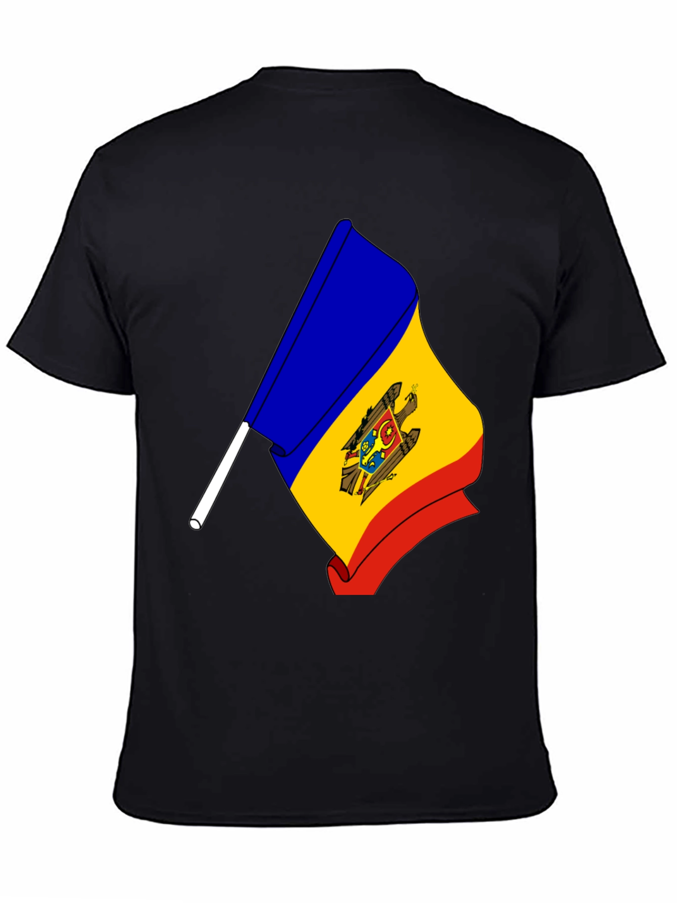 Moldova Flag Graphic Print Black T-Shirt