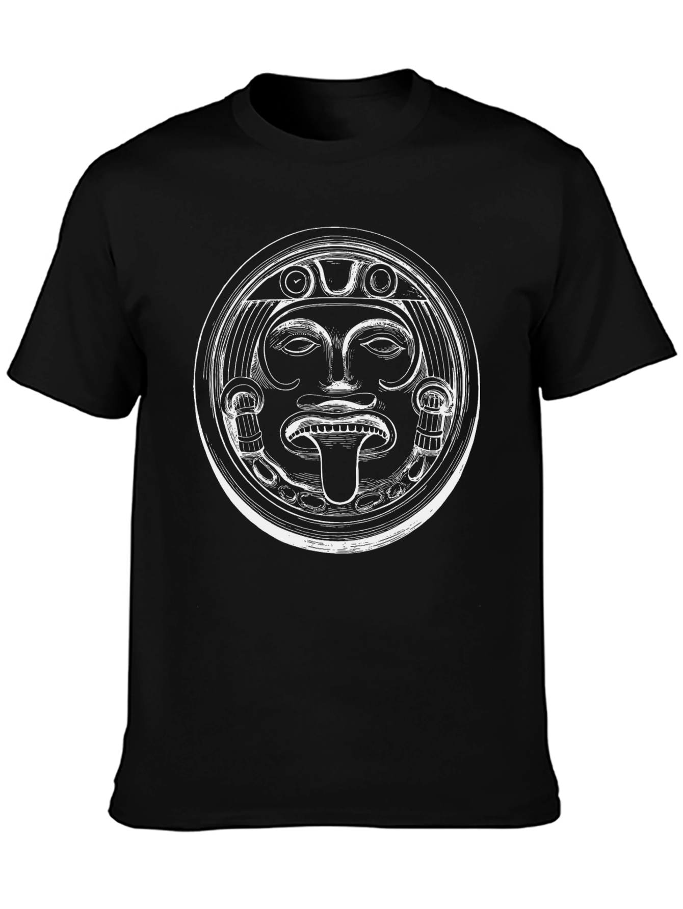 Aztec Mask Graphic T-Shirt - Black Crew Neck Tee