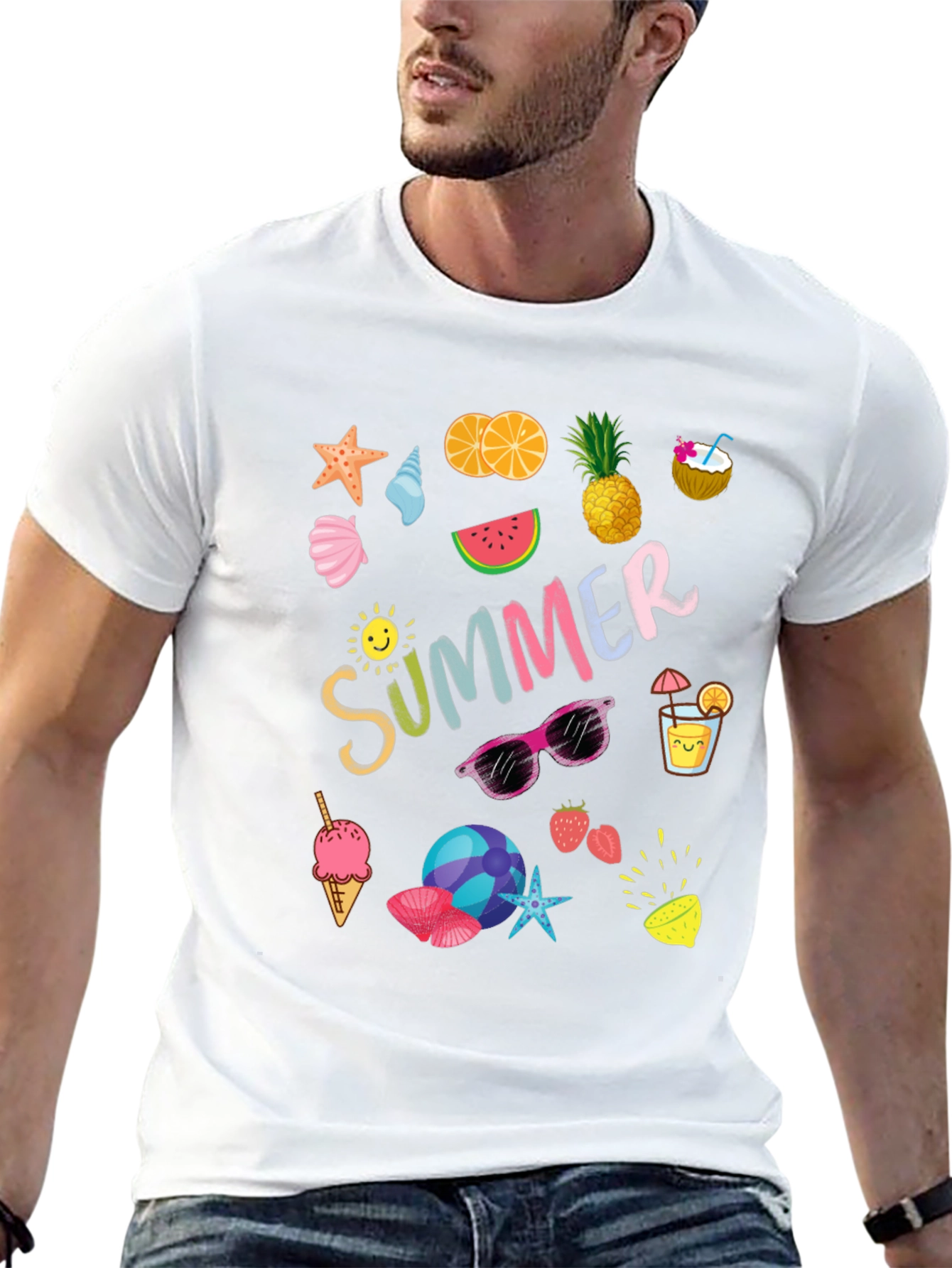 Summer Themed Graphic Print T-Shirt