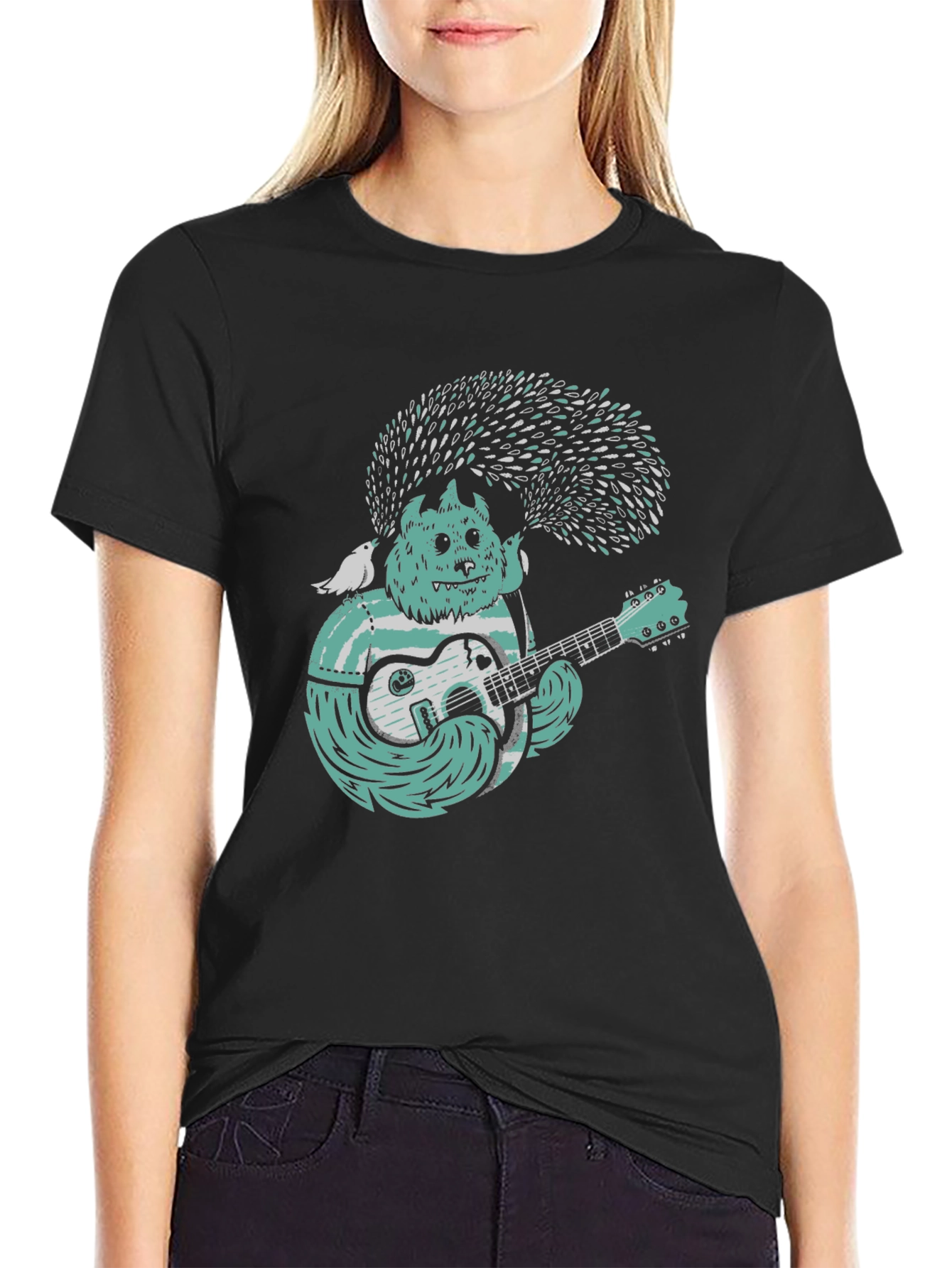 Monster Musician Graphic Tee - Black Cotton T-Shirt