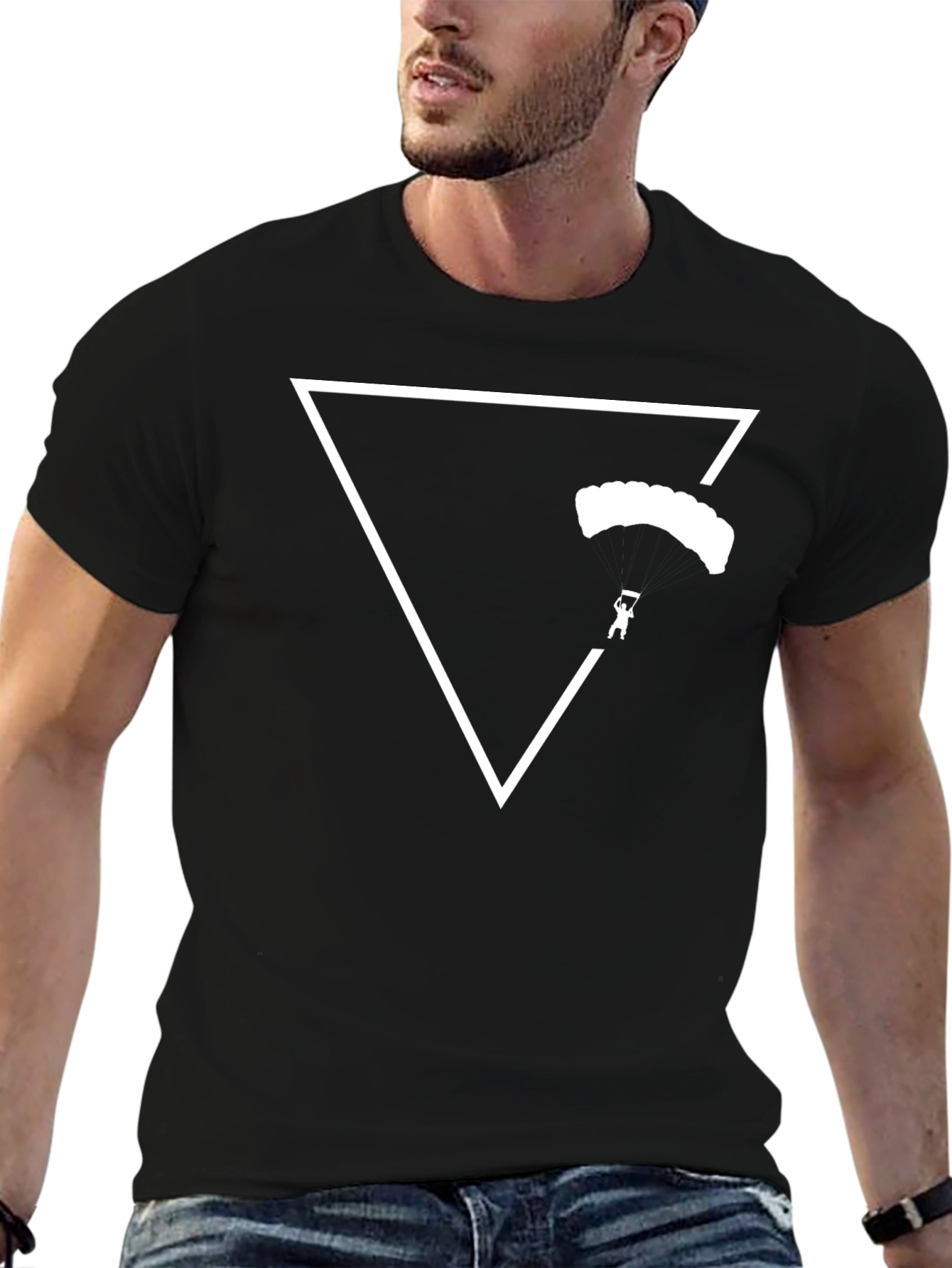 Parachute Triangle Graphic Tee - Black Cotton Casual Shirt