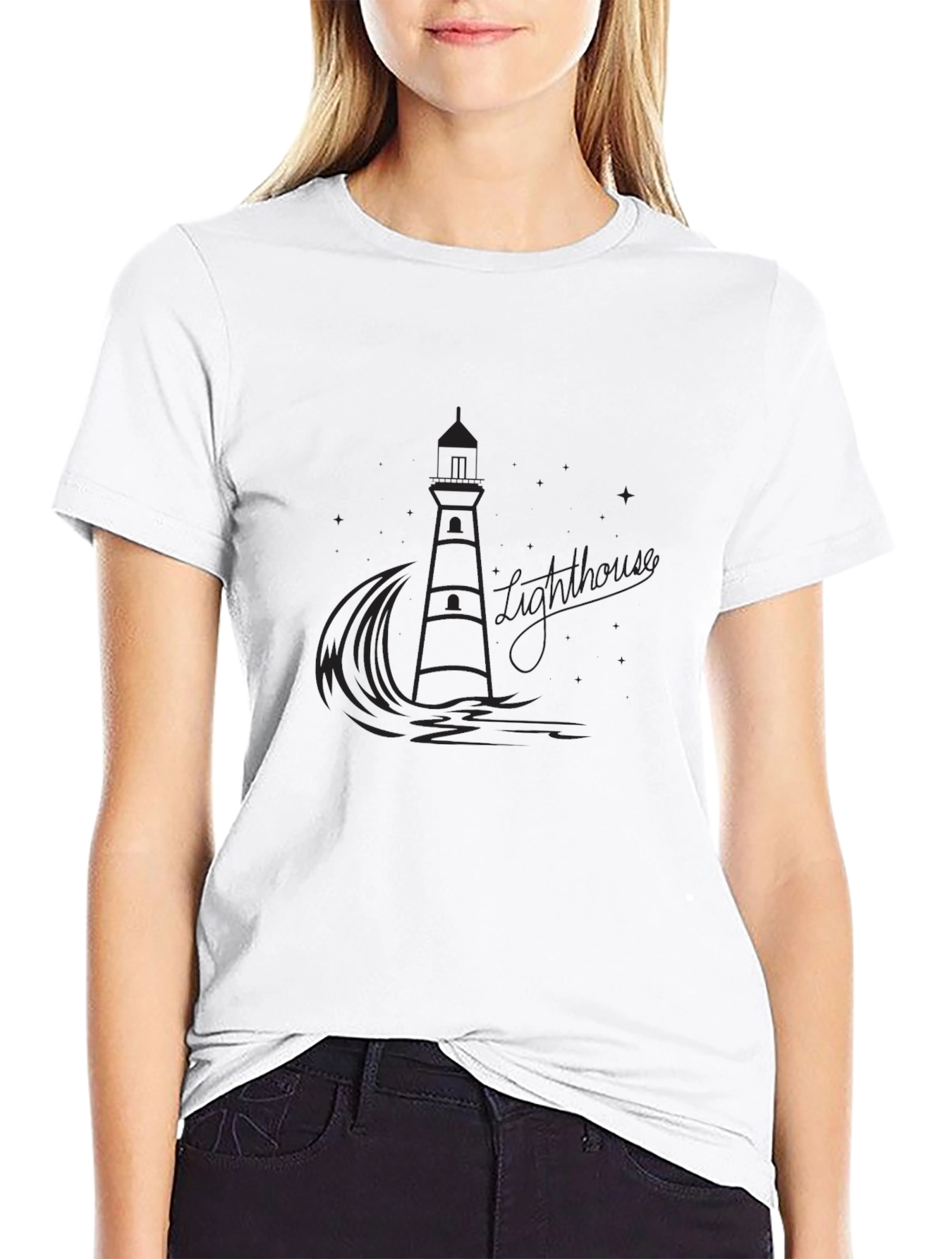 Mens Black Lighthouse Graphic Tee