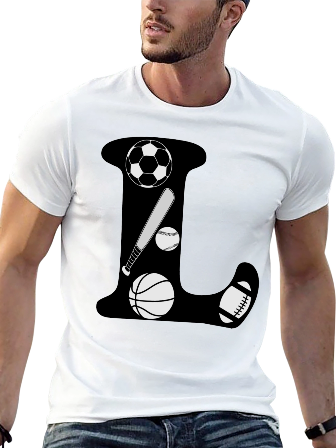 Sports Theme Letter L Black T-Shirt