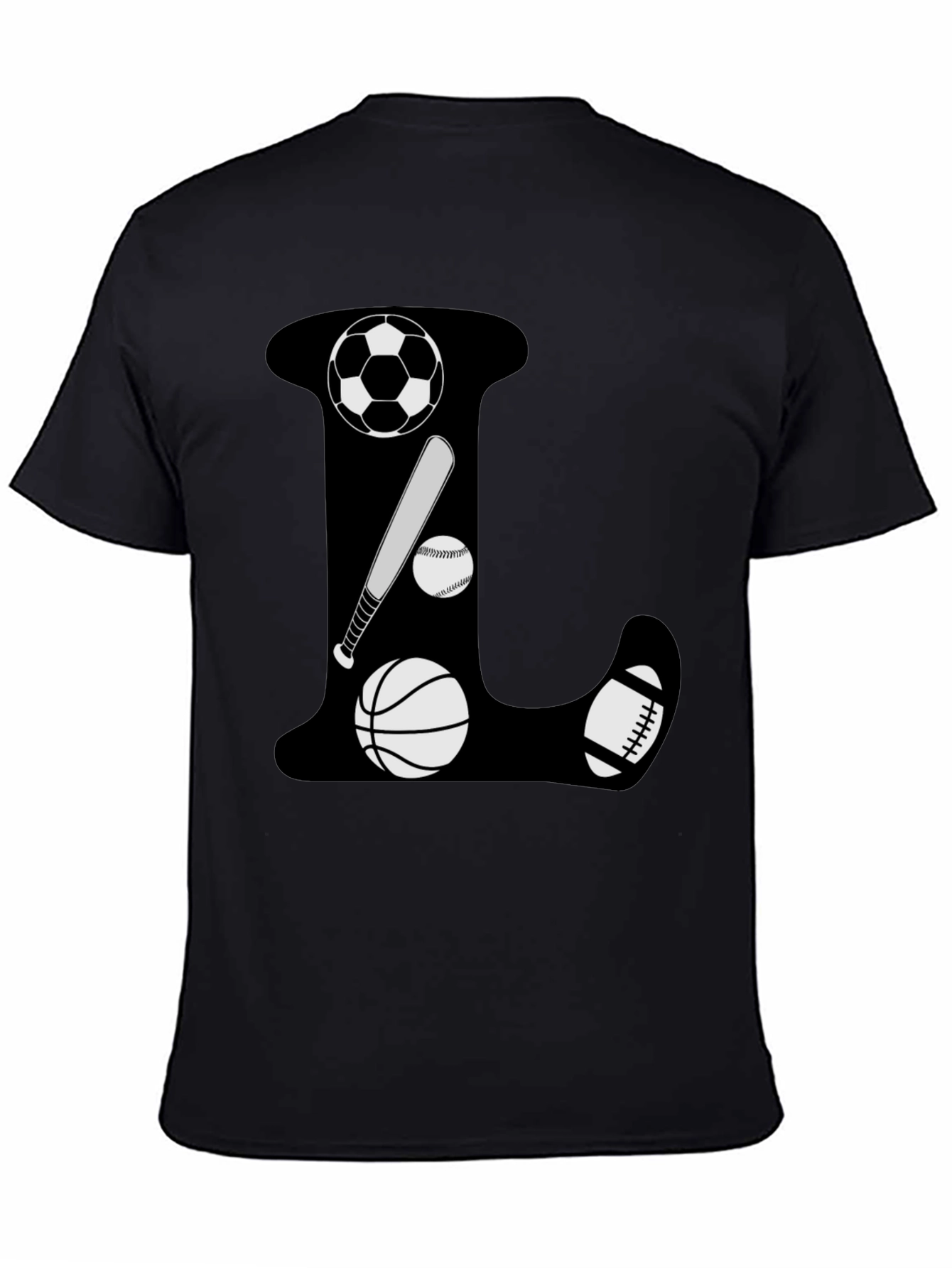 Sports Theme Letter L Black T-Shirt