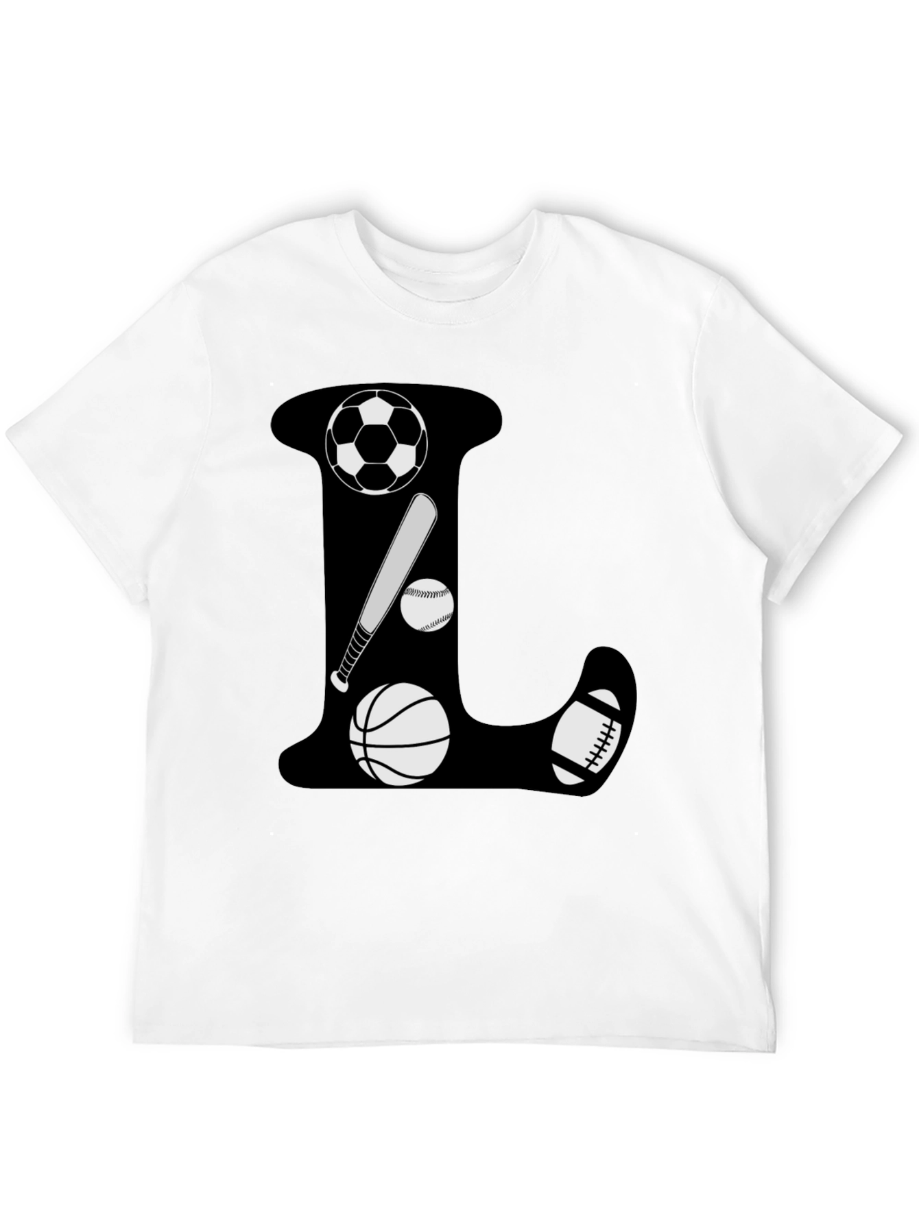 Sports Theme Letter L Black T-Shirt
