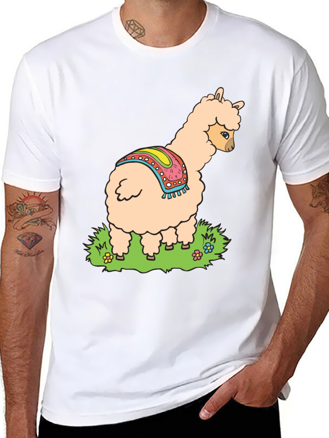 Llama Graphic Tee - Black Cotton T-Shirt
