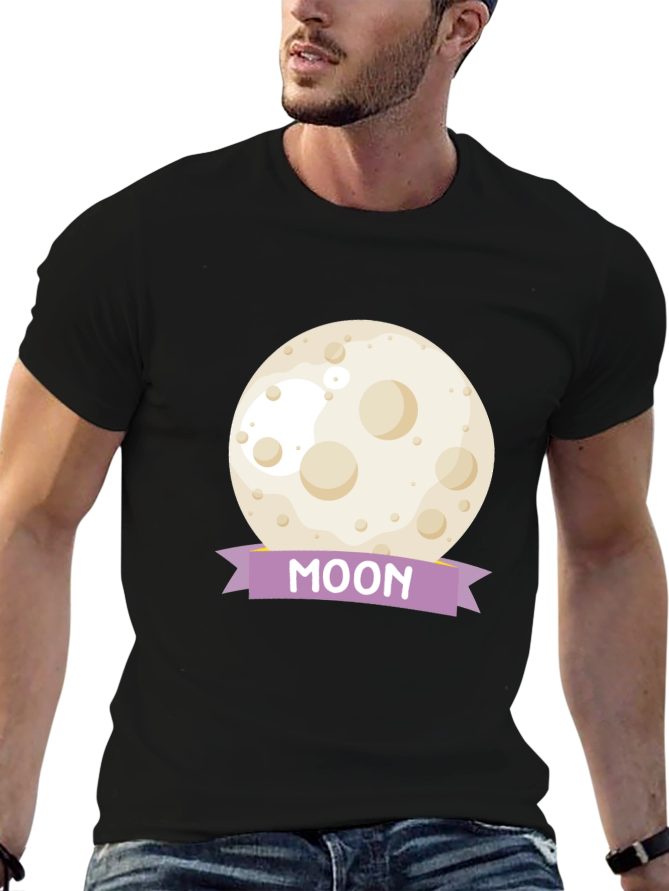 Moon Graphic Tee - Black Cotton Casual T-Shirt
