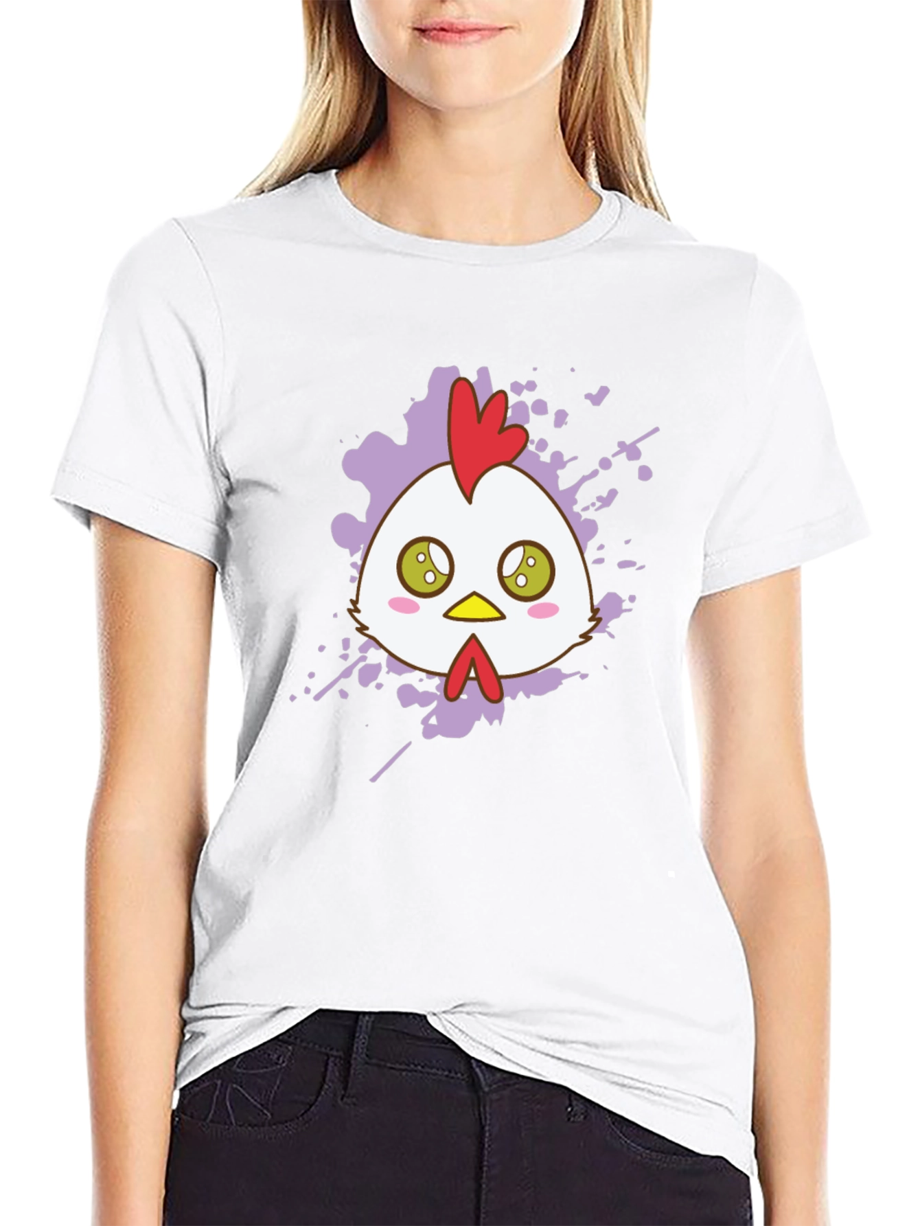 Cute Chicken Graphic Tee - Black Cotton T-Shirt