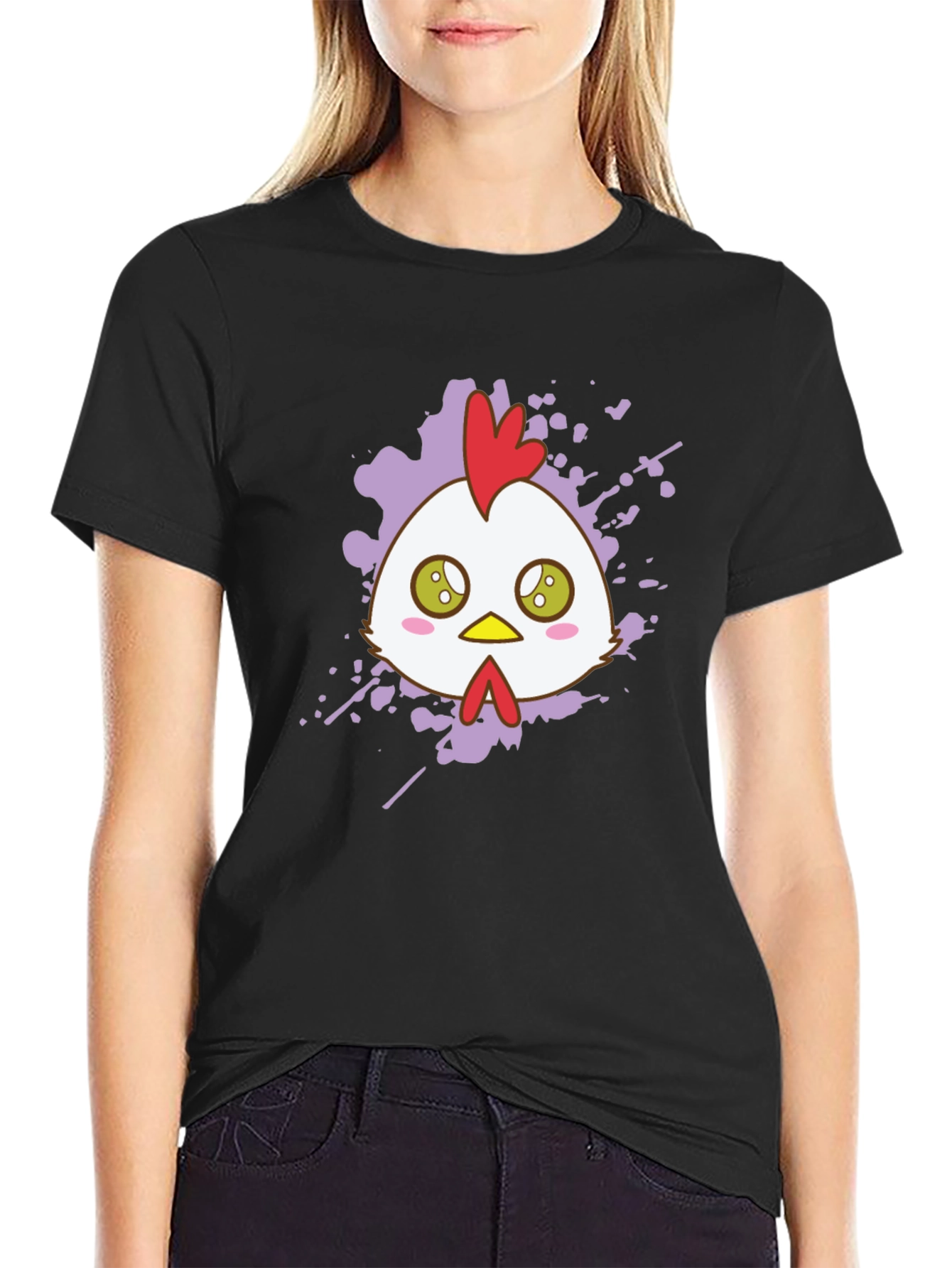 Cute Chicken Graphic Tee - Black Cotton T-Shirt