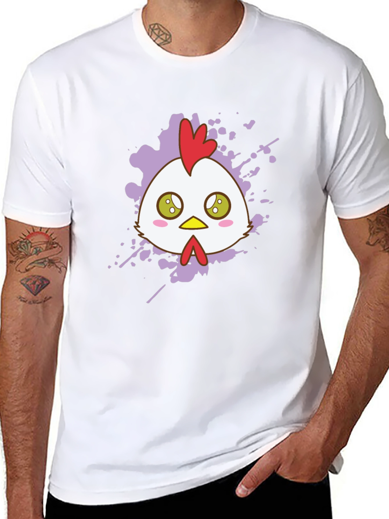 Cute Chicken Graphic Tee - Black Cotton T-Shirt