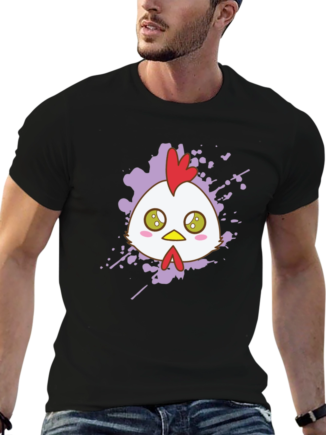 Cute Chicken Graphic Tee - Black Cotton T-Shirt