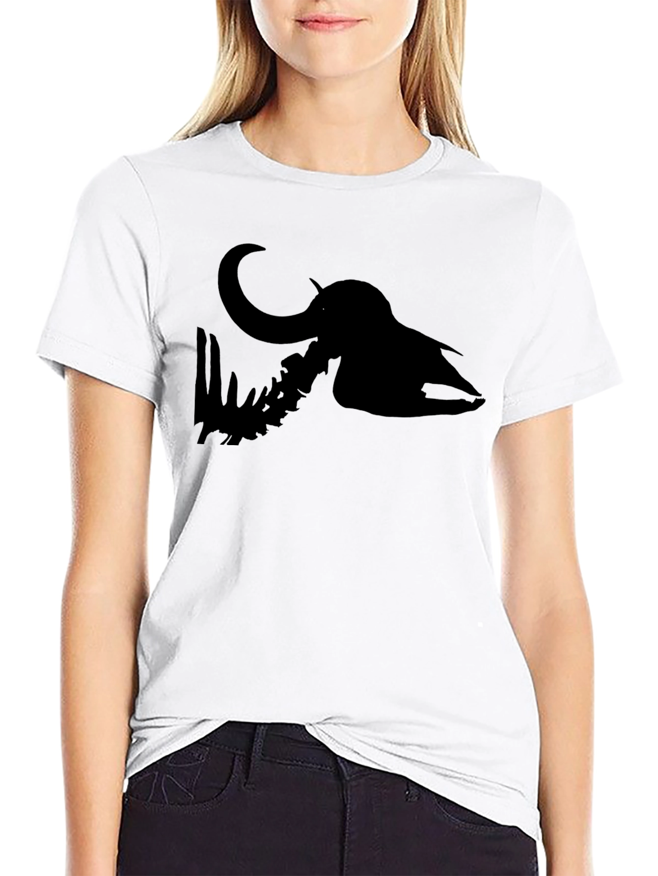 Mammoth Skull Graphic Print Black T-Shirt