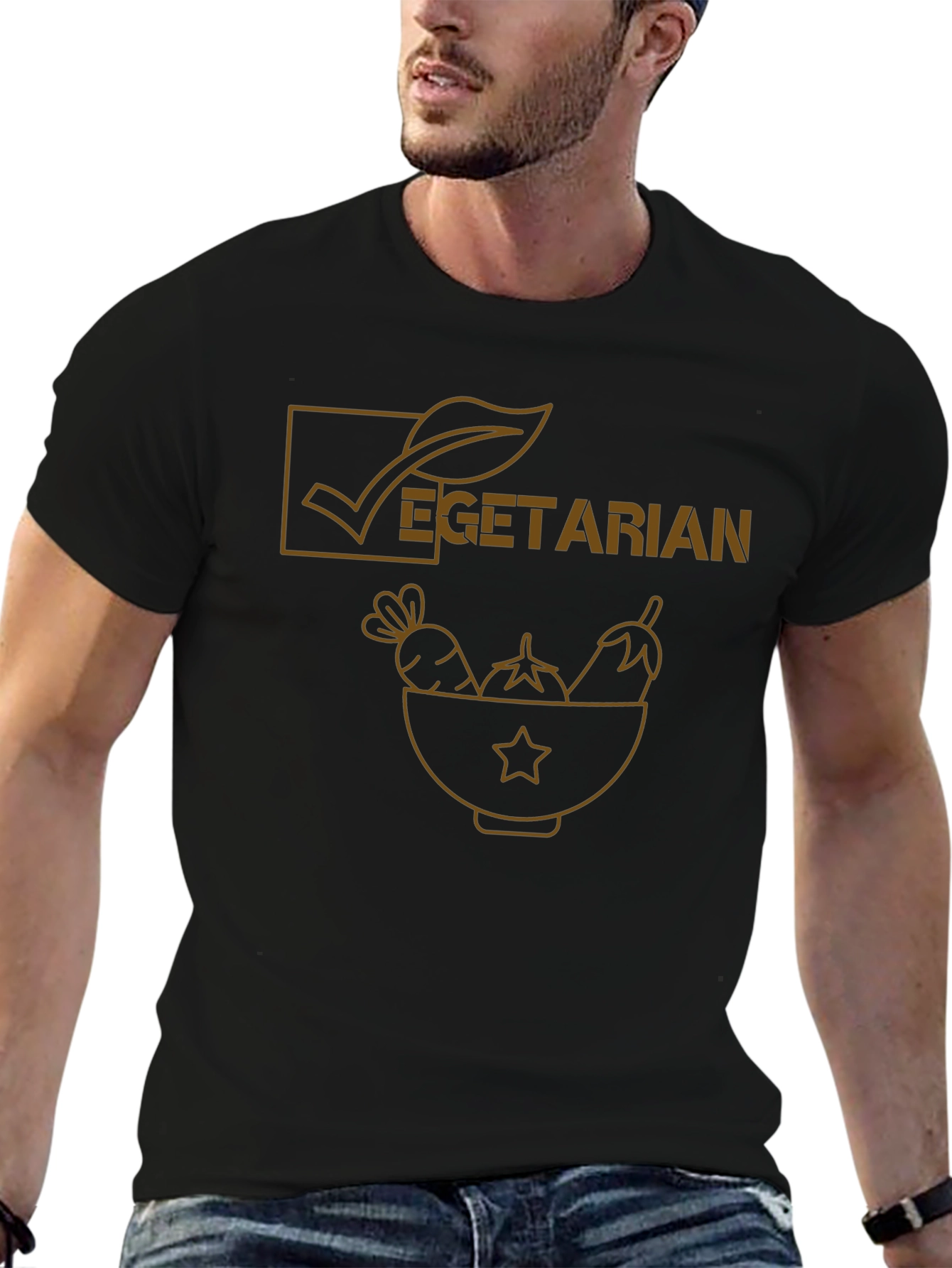 Vegetarian Graphic Tee - Black Cotton Casual Shirt